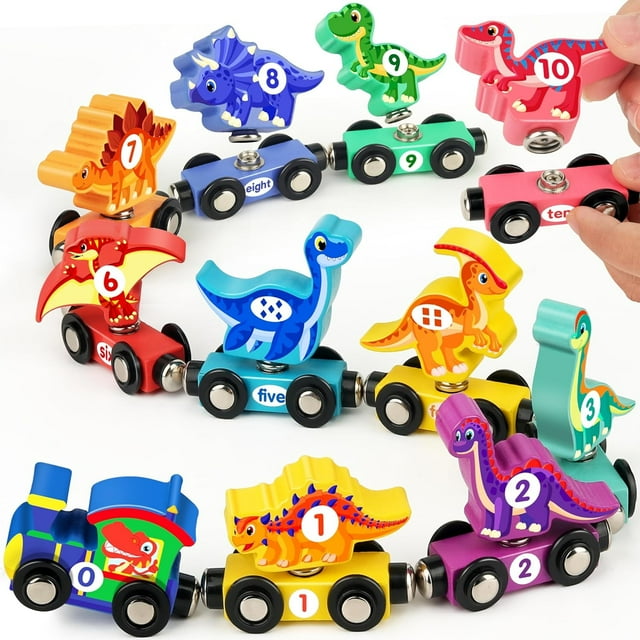 Wooden Train Set with Animal Toys - Vanmor Toys for Toddlers,Educational Toddler Matching and Magnetic Number Train Learning Toys for Kids Ages 3-5. Montessori Gift for Boys and Girls，11PCS Vanmor