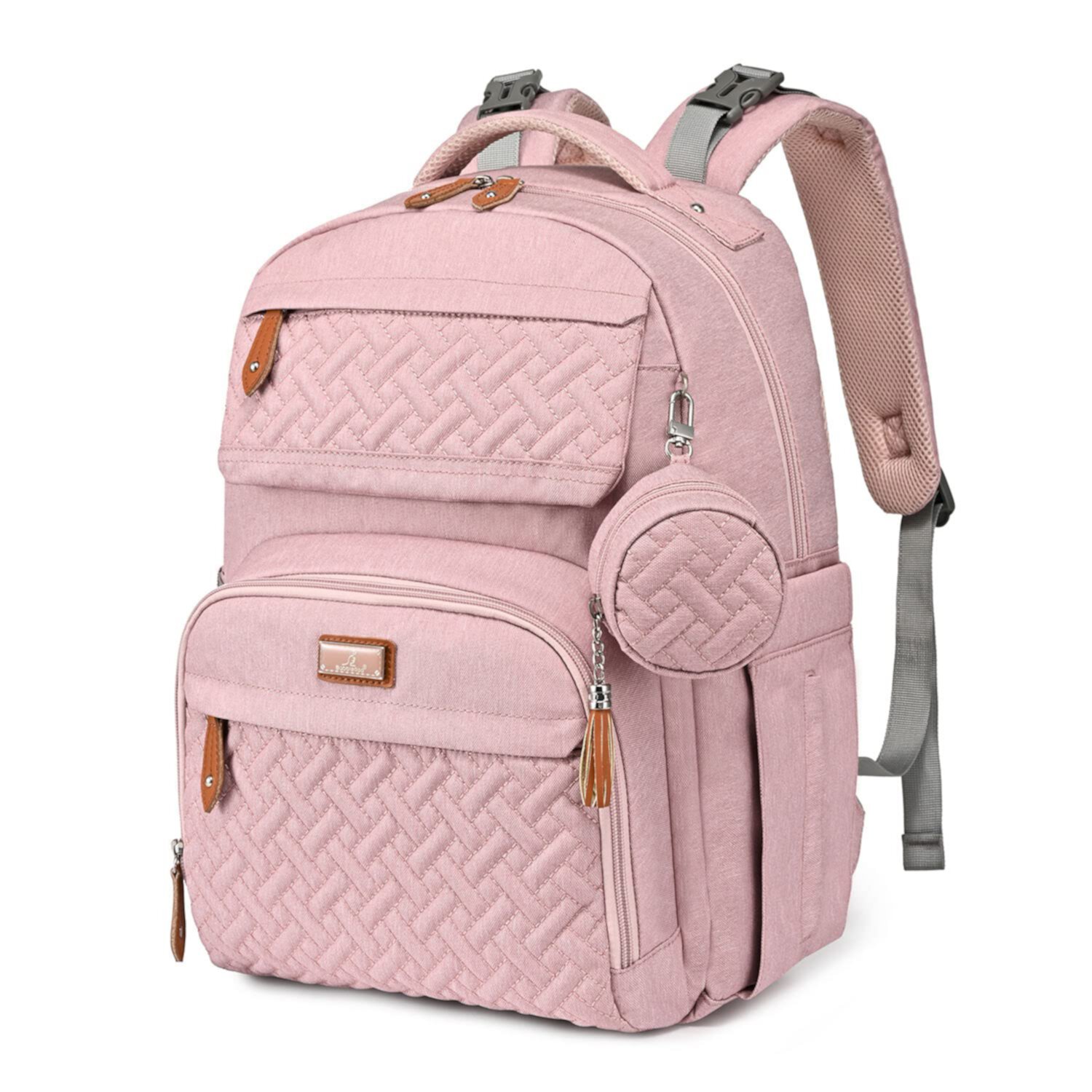 Babbleroo Travel Diaper Backpack, Waterproof Travel Bag, w/ Parent Pocket, Pink BabbleRoo