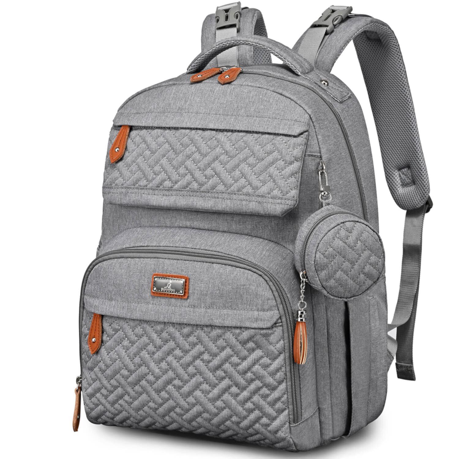 Babbleroo Travel Diaper Backpack, Waterproof Travel Bag, w/ Parent Pocket, Light Gray BabbleRoo