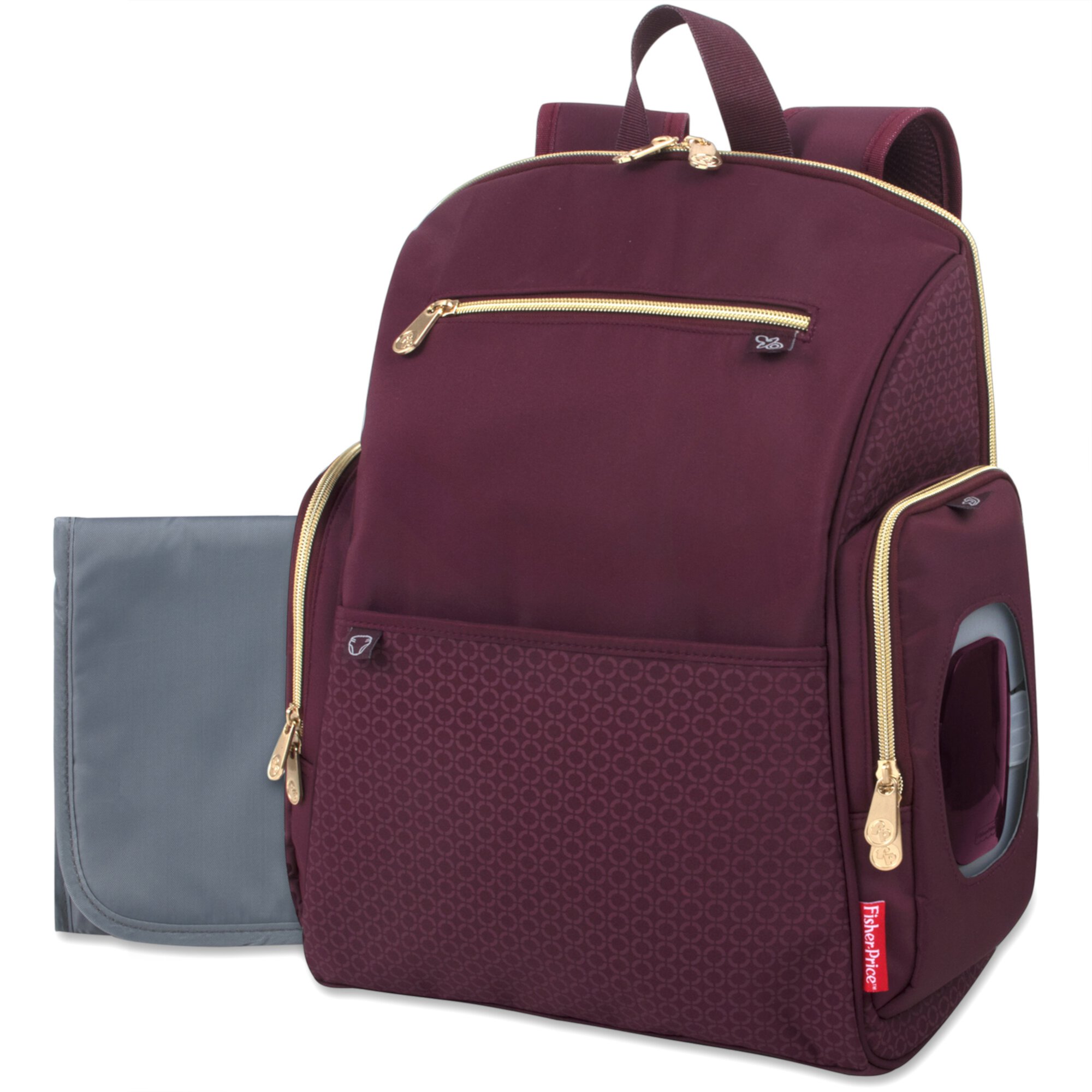 Fisher-Price 15”L 3 Piece Fastfinder Gemma Fashion Diaper Bag Backpack with Matching Changing Pad, Insulated Bottle Pocket and Baby Wipes Dispenser for Newborns, Infants and Toddlers in Burgundy Visit the Fisher-Price Store