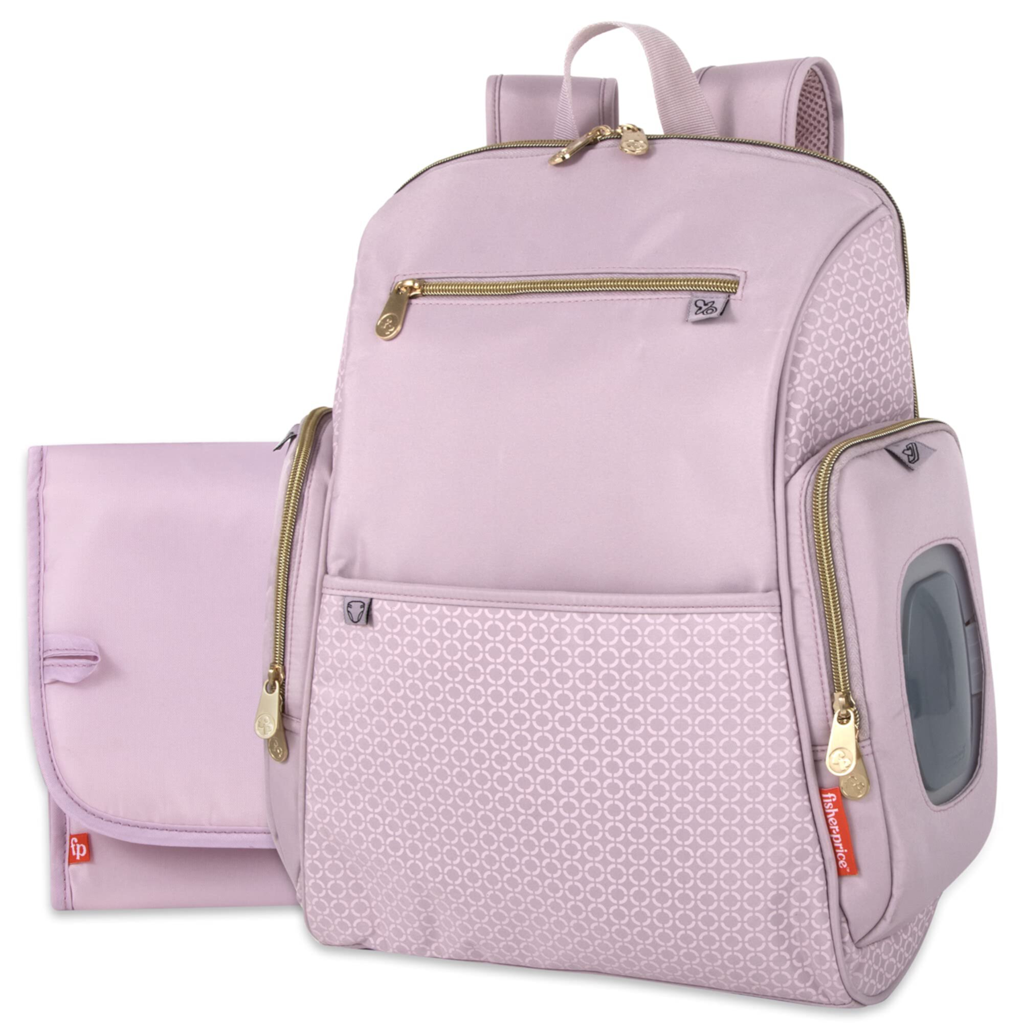 Fisher-Price 15"L 3 Piece Fastfinder Gemma Fashion Diaper Bag Backpack with Matching Changing Pad, Insulated Bottle Pocket and Baby Wipes Dispenser for Newborns, Infants and Toddlers in Pink Visit the Fisher-Price Store