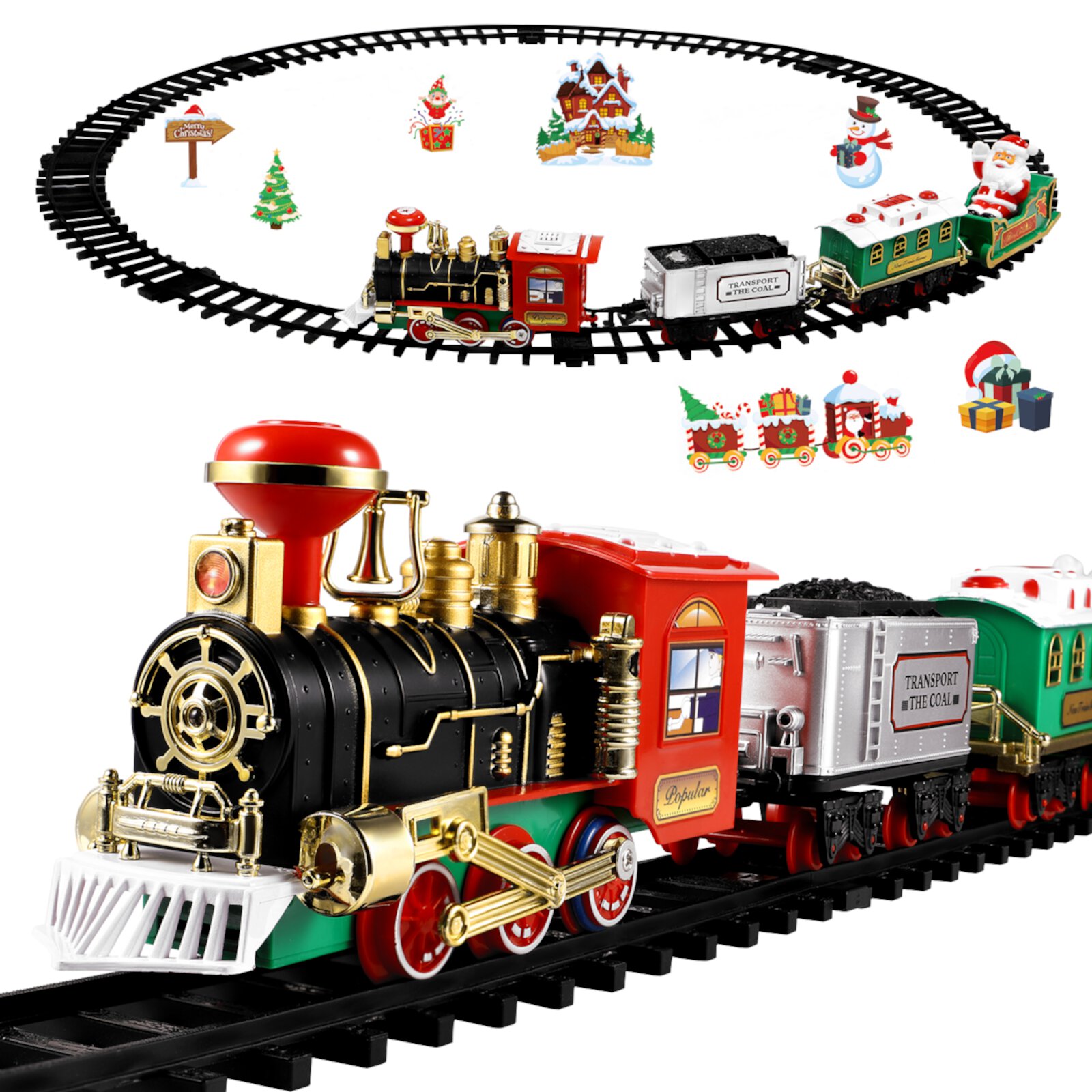 Christmas Train Set Festive Battery Powered Train Model Mini Train Lights & Sound, Railway Kits Steam Locomotive Engine PartyKindom