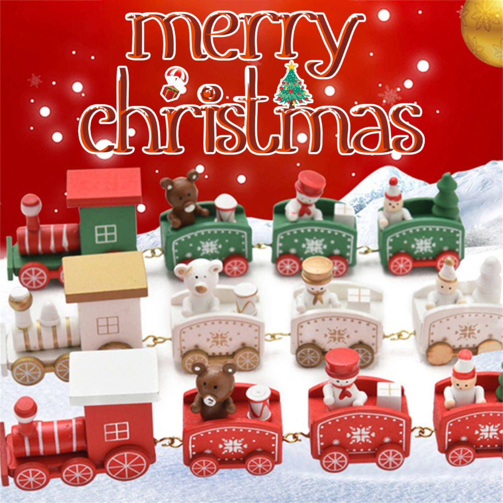 AaSFJEG 2024 Pieces of Christmas Train Decoration Gift Cute Wooden Small Train Set Children Christmas Party Gift Toys AaSFJEG