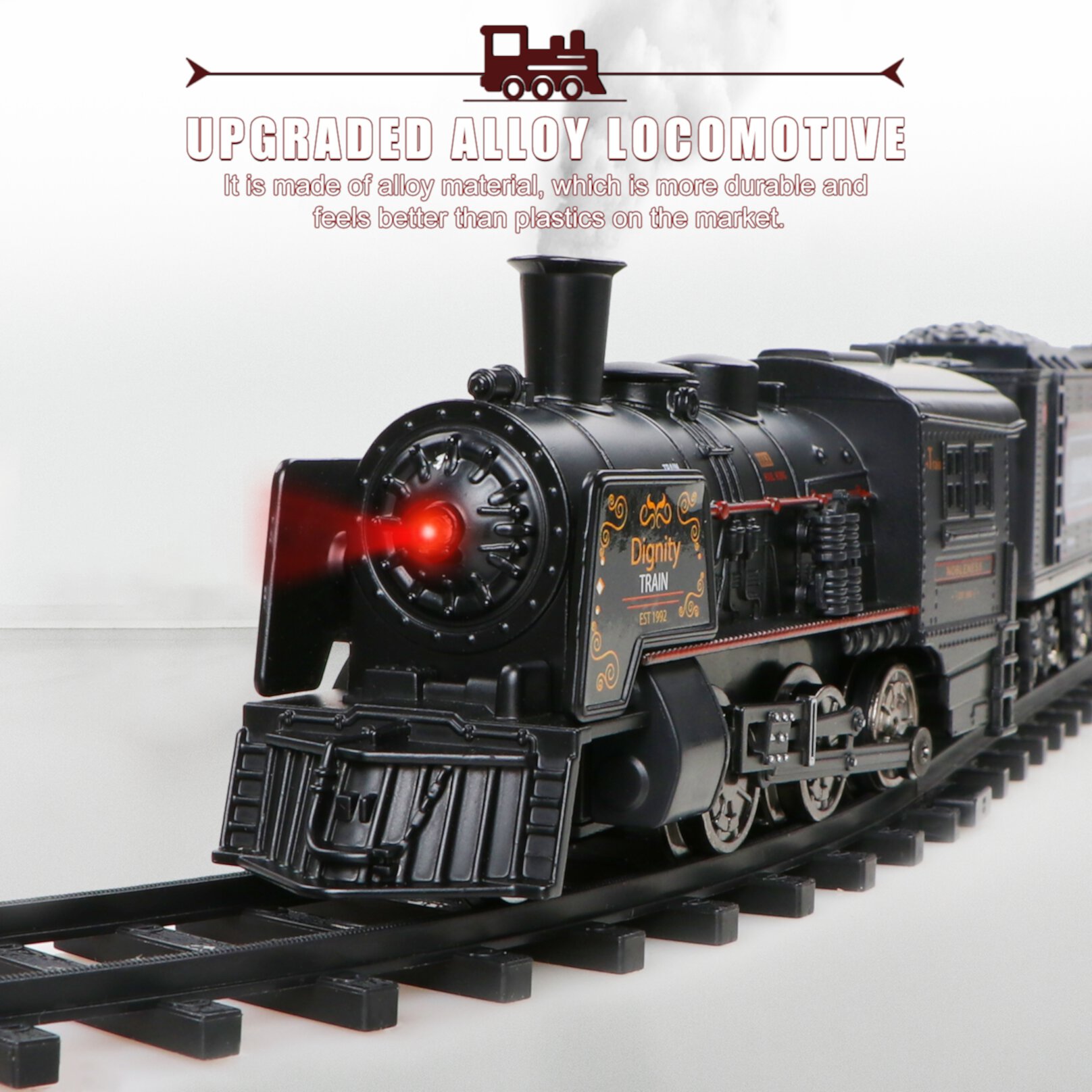 Beefunni Christmas Train Set  for Boys, Battery Operated Metal Alloy Electric Train Toys with Smoke, Sounds & Lights, Christmas Gifts for 3-12 Years Old Kids Beefunni