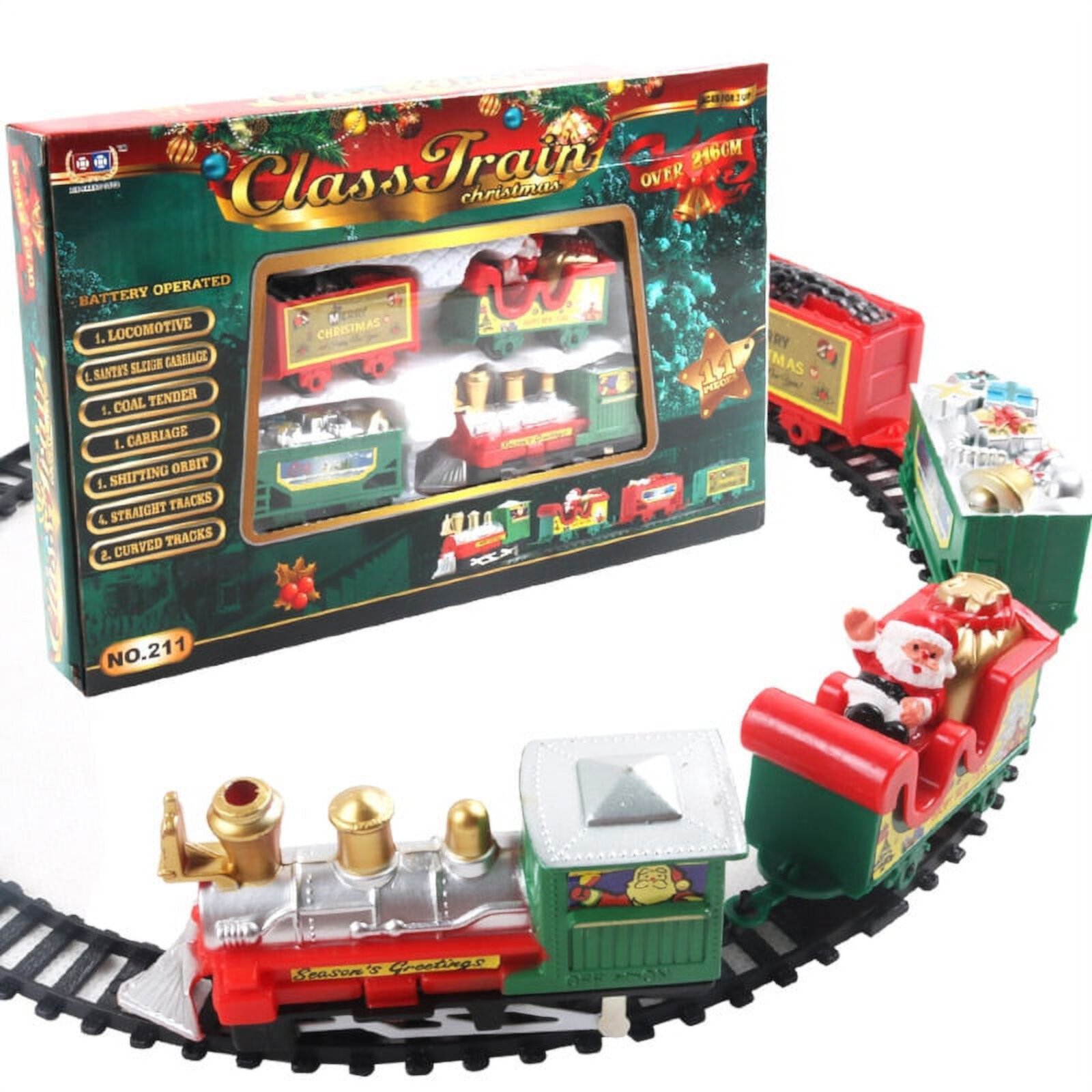 Electric Christmas Train Toy Set with Light Sound Train Track Set Diy Railway Tracks Educational Toys for Kids Party Xmas Gifts XTEILC