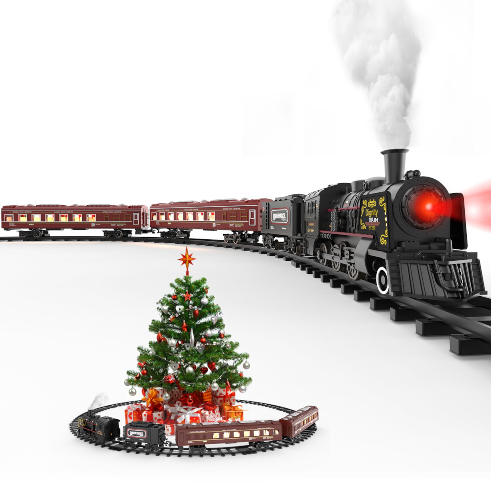 Freecat Model Train Set for Boys - Metal Alloy Electric Trains w/ Passenger Carriages & Tracks,Train Toys w/ Smoke,Sounds & Lights,Christmas Toys for 3 4 5 6 7+ Years Old Kids Freecat