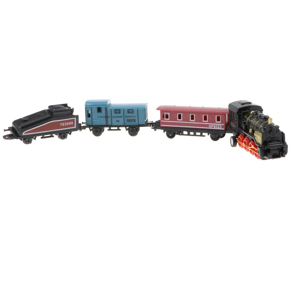 4Pcs Train Set, 1 Locomotive Engine and 3 Railway Carriages, Toy Collectibles Hellery