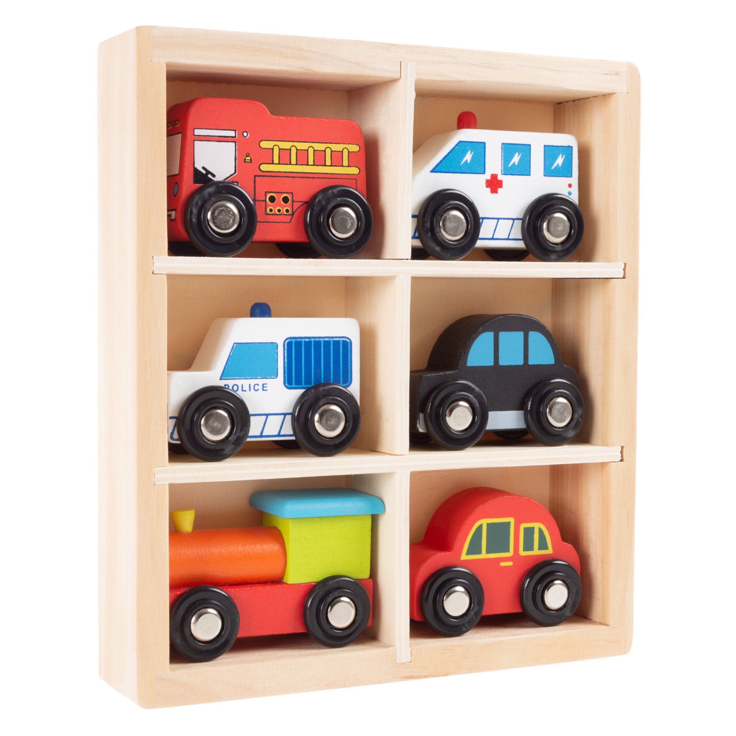 Wooden Car PlaySet-6-Piece Mini Toy Vehicle Set by Hey! Play! Hey! Play!