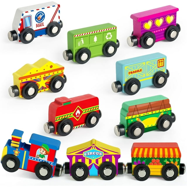 Vanmor Wooden Magnetic Train Set for Toddlers - Educational Toy Cars with Magnets, Skill-Building Wood Trains Toys for Boys and Girls Vanmor