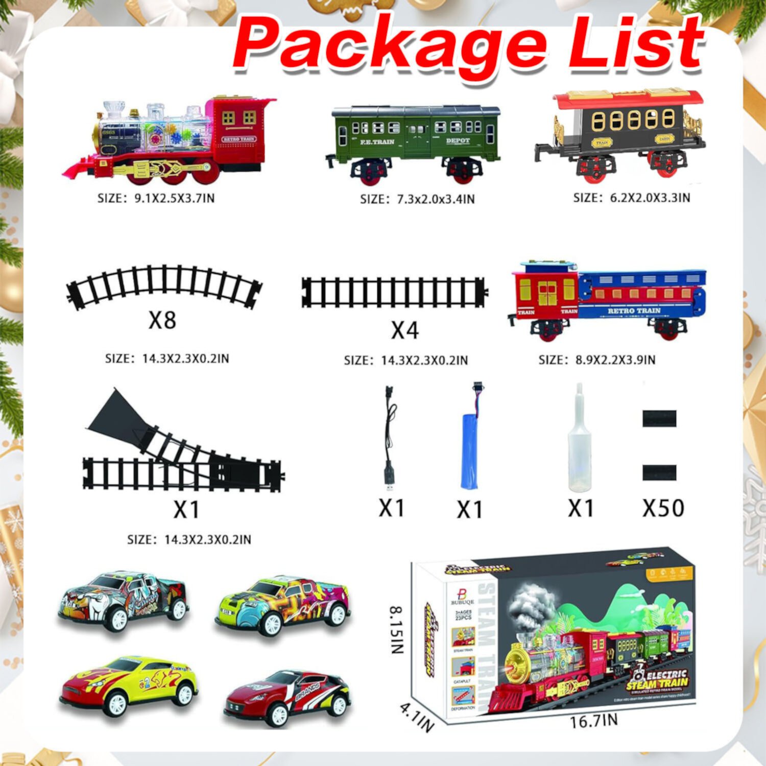 Caunedy Electric Train Set Toys with Steam, Lights & Sound, Toy Train Steam Locomotive with Cargo Cars & Tracks,3 4 5 6 7 8+ Year Old Kids Birthday Gifts CAUNEDY