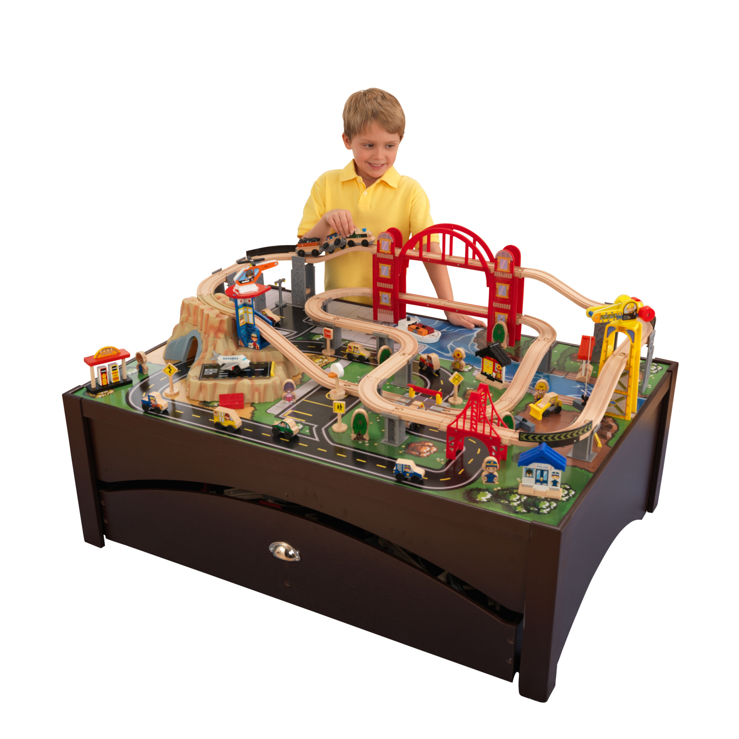 KidKraft Metropolis Wooden Train Set and Train Table with 100 Accessories KidKraft