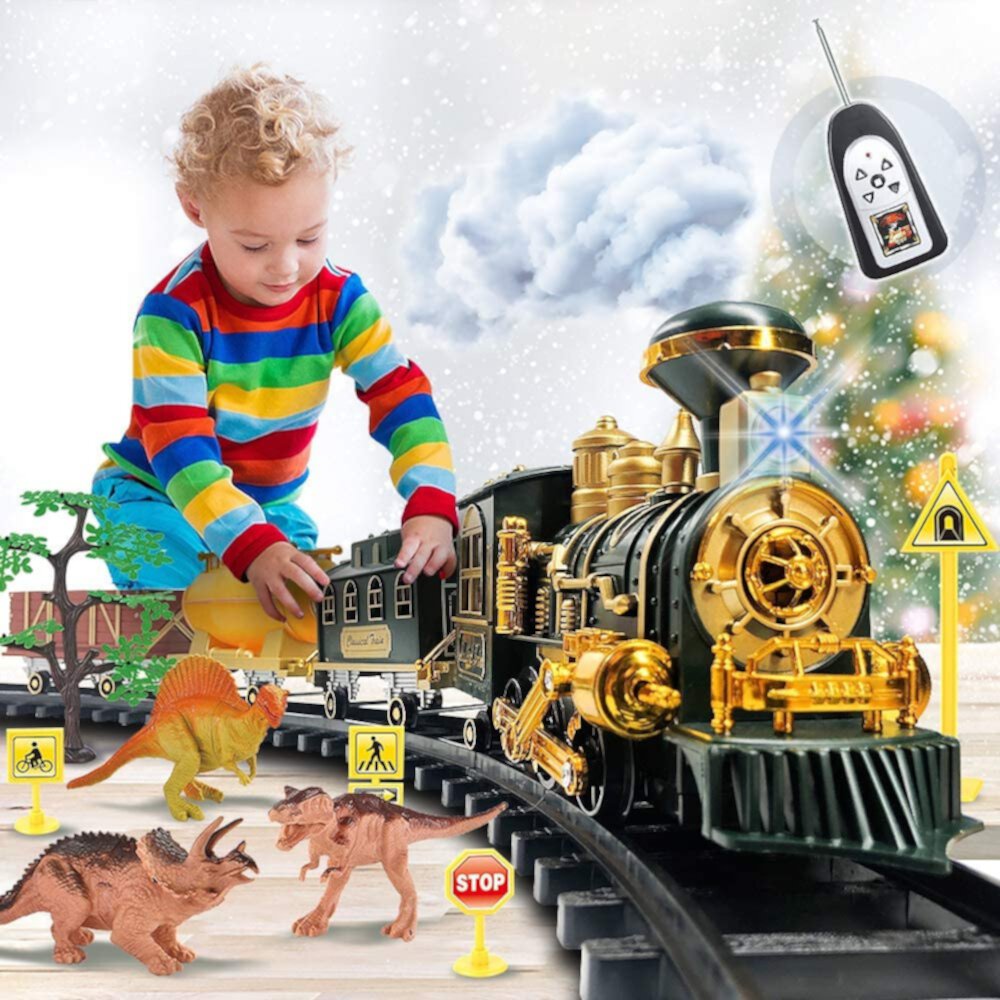 Models Train Set Toy, Large Size Dinosaurs Electric Train Toy with Remote, Lights, Dinosaurs, Steam Gift for Boys Topfox