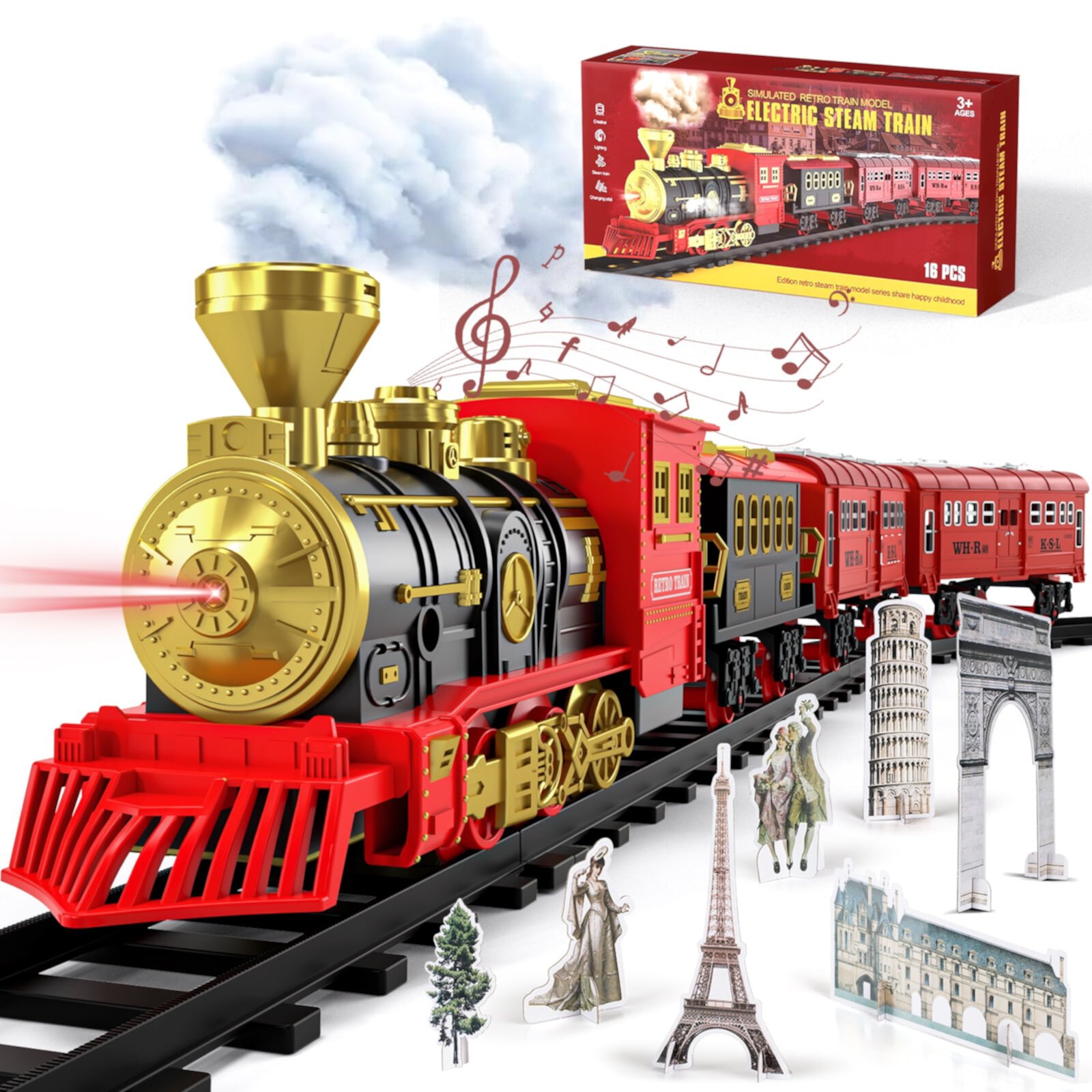 90pcs Train Set for Boys 3-5, Electric Train Tracks Set for Toddlers 2-4 Year Old, 2 Race Train Toys, Christmas Toy Gifts for Kids Boys Girls Ages 2 3 4 5 OROLIVING