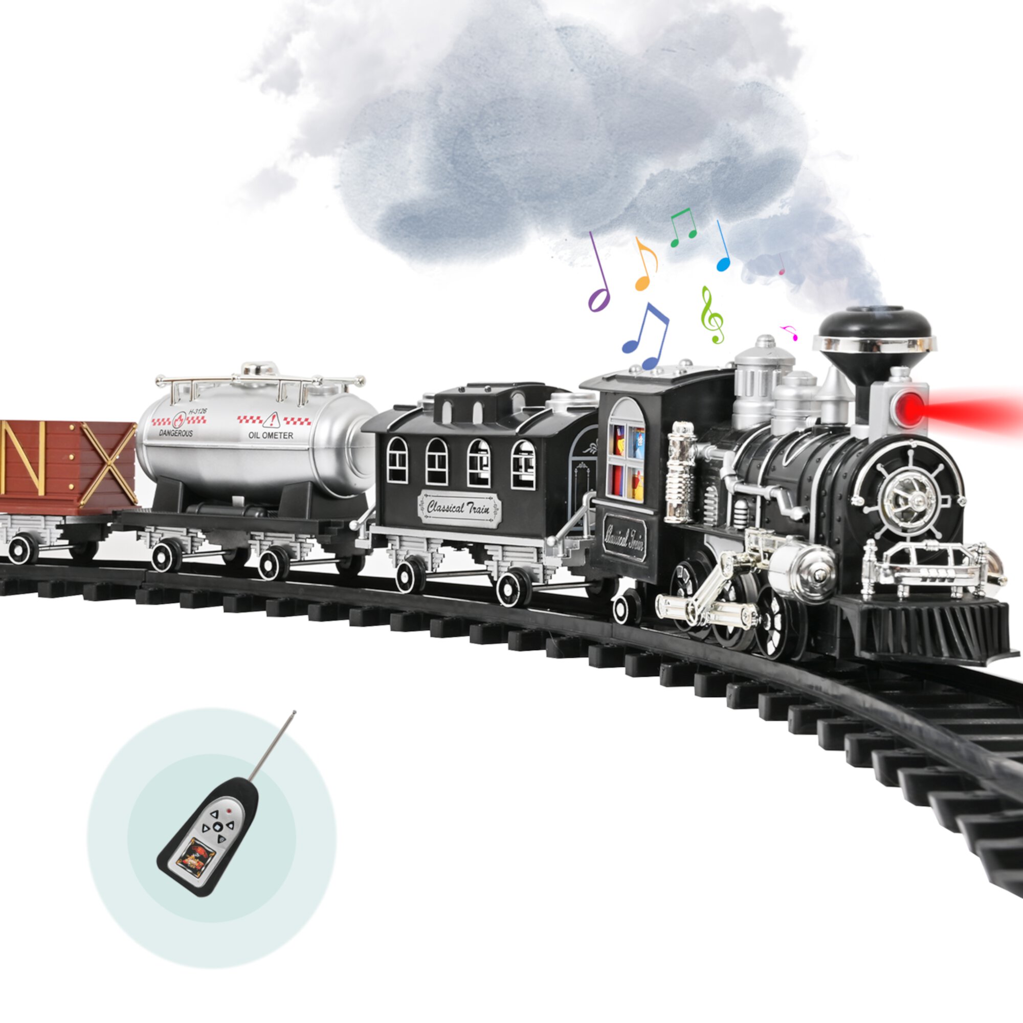 Classic Train Set with Smoke, Sound and Light, RC Train Toy , Birthday Gift for Boys and Girls Topfox