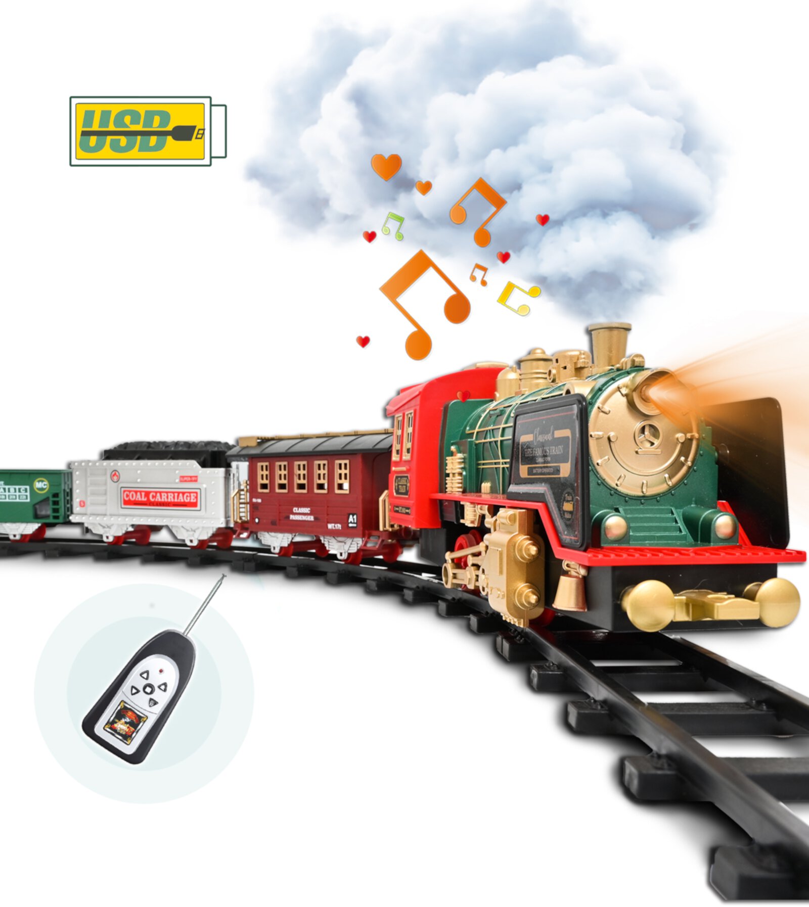 Train Set Toy, Remote RC Train Set Locomotive Rechargeable W/ Smoke, Lights, Sounds Railway for Boys Girls Age 3 4 5 6 + Kids Topfox