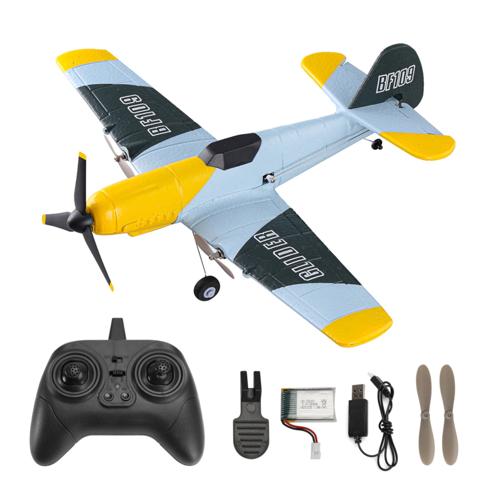 Bruce&Shark RC Plane 3 Channel BF-109 Remote Control Airplane Fighter Toys,2.4GHz 6-axis Gyro Stabilizer RTF Glider Aircraft Plane with 2 Batteries,Easy to Fly for Adults Kids Beginners Boys Bruce & Shark