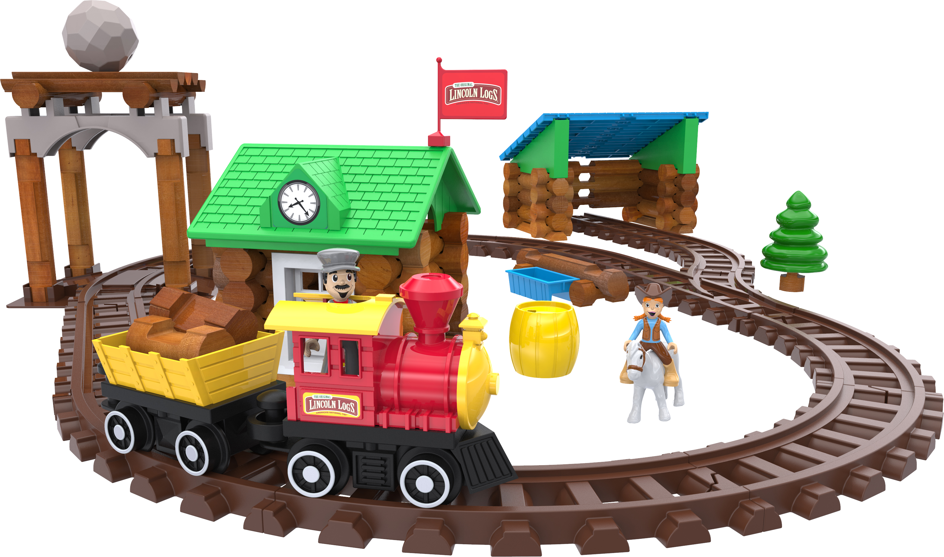 LINCOLN LOGS Sawmill Express Train - Real Wood Logs - Buildable Train Track - 101 parts - Ages 3 and up Lincoln Logs