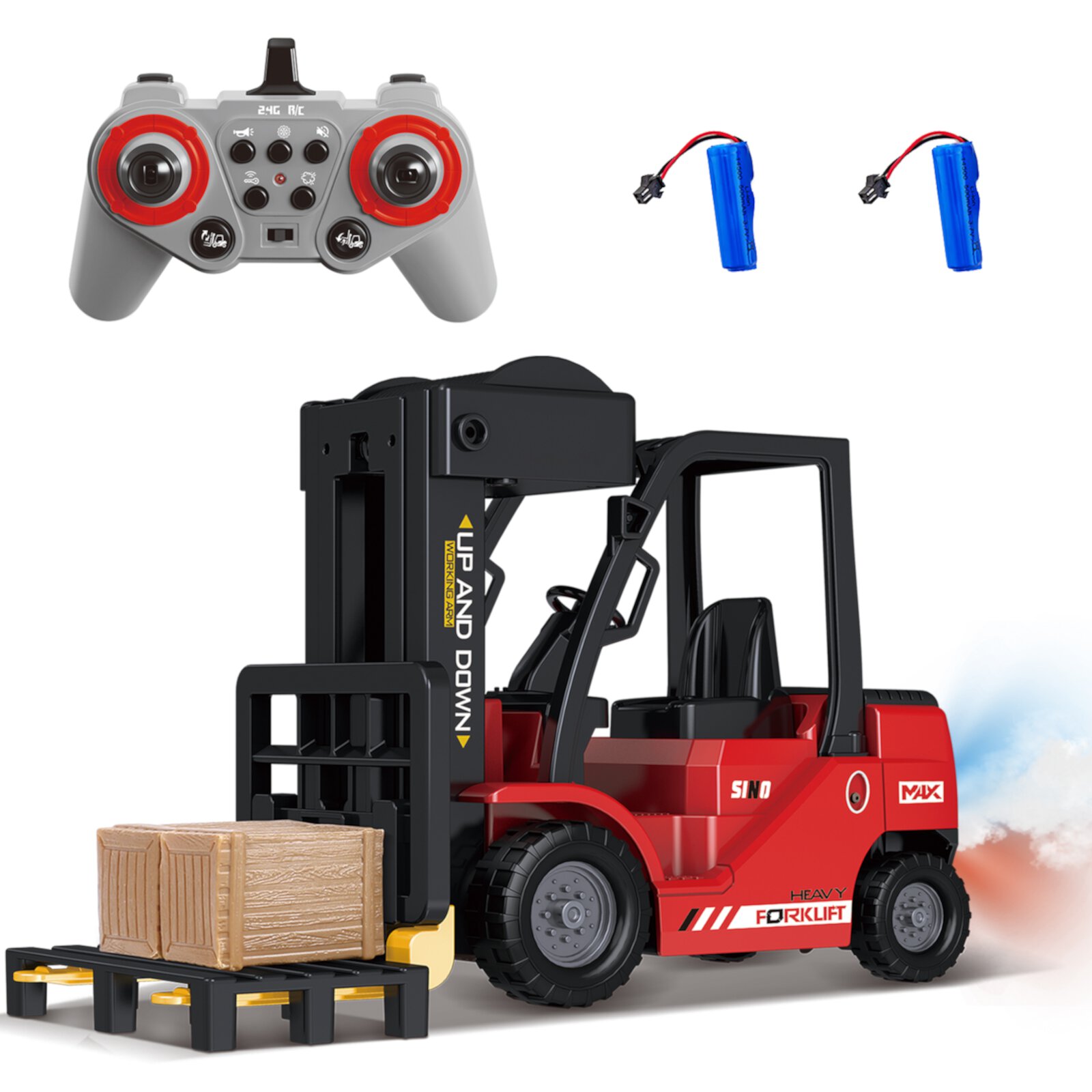 Fisca Remote Control Forklift Truck, 2 in 1 Transform Lift Fork & Hook, Remote Control Crane, 11 Channel Full Function Forklift RC Construction Toys Gift for Kids 6+ Fisca