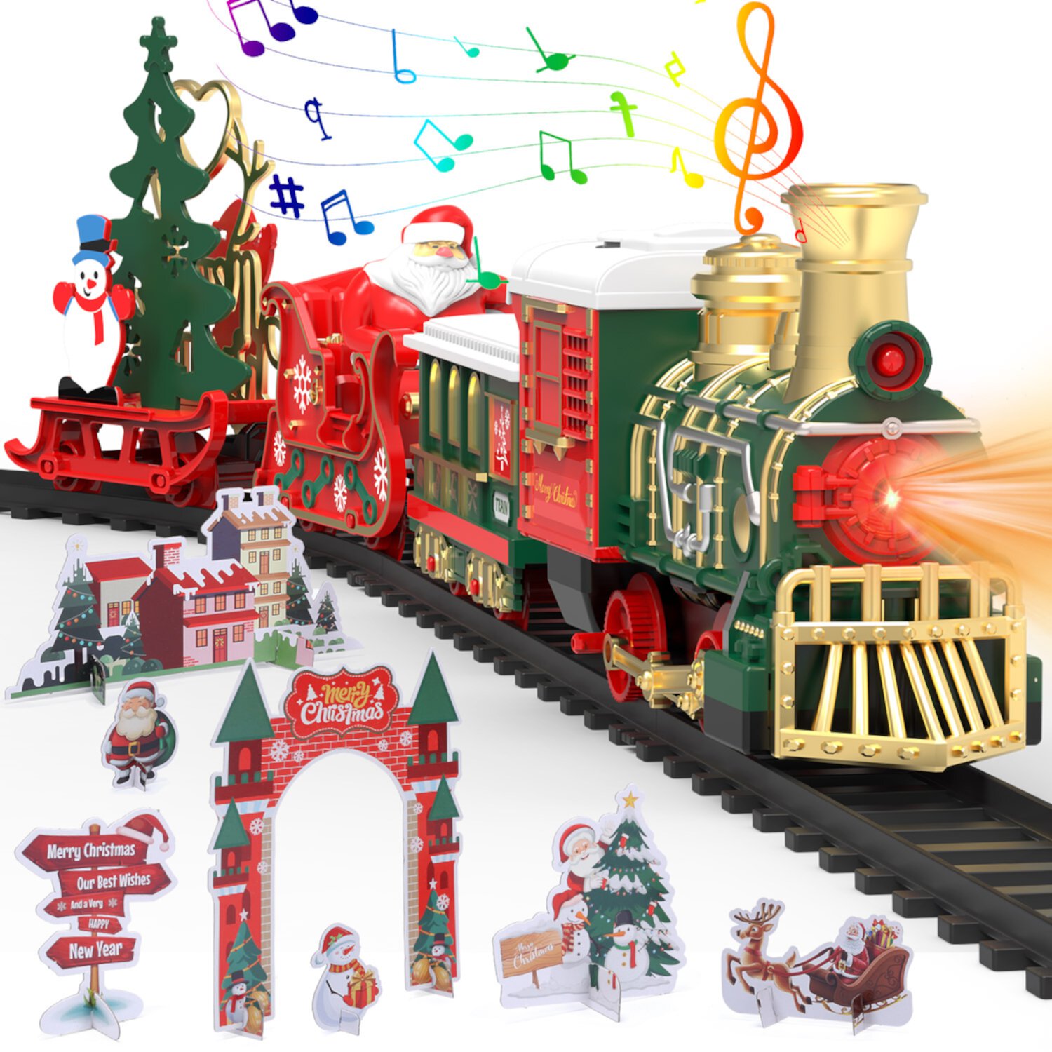 WonderStone Lights & Music Trains Set Toys for Toddlers 2-4, Model Train w/Santa Claus & DIY Paper Cards, Christmas Gifts for Boys and Girls Wonderstone