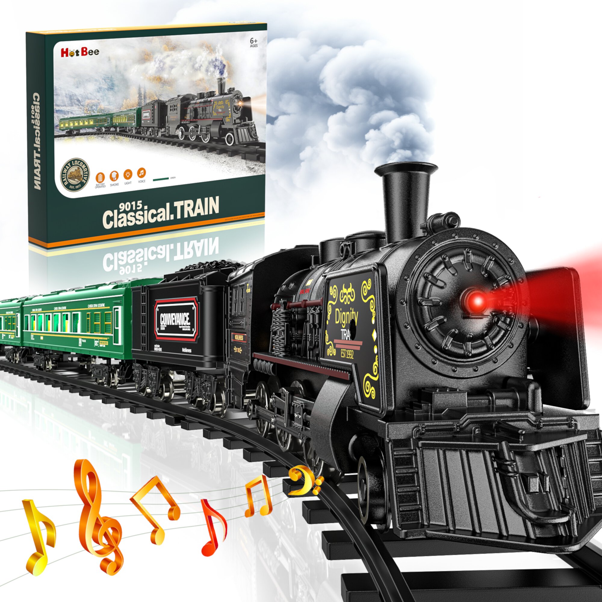 Flooyes Model Train Set for Boys - Metal Alloy Electric Trains w/ Steam Locomotive,Train Toys w/ Smoke,Sounds & Lights,Christmas Toys Gifts for 3 4 5 6 7+ Years Old Kids Flooyes