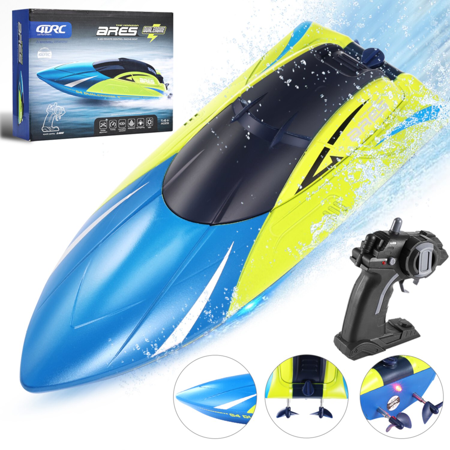 Zacro RC Boat 2.4GHz Remote Control Boat for Pools and Lakes, Fast RC Boats for Adults and Kids, Blue Zacro