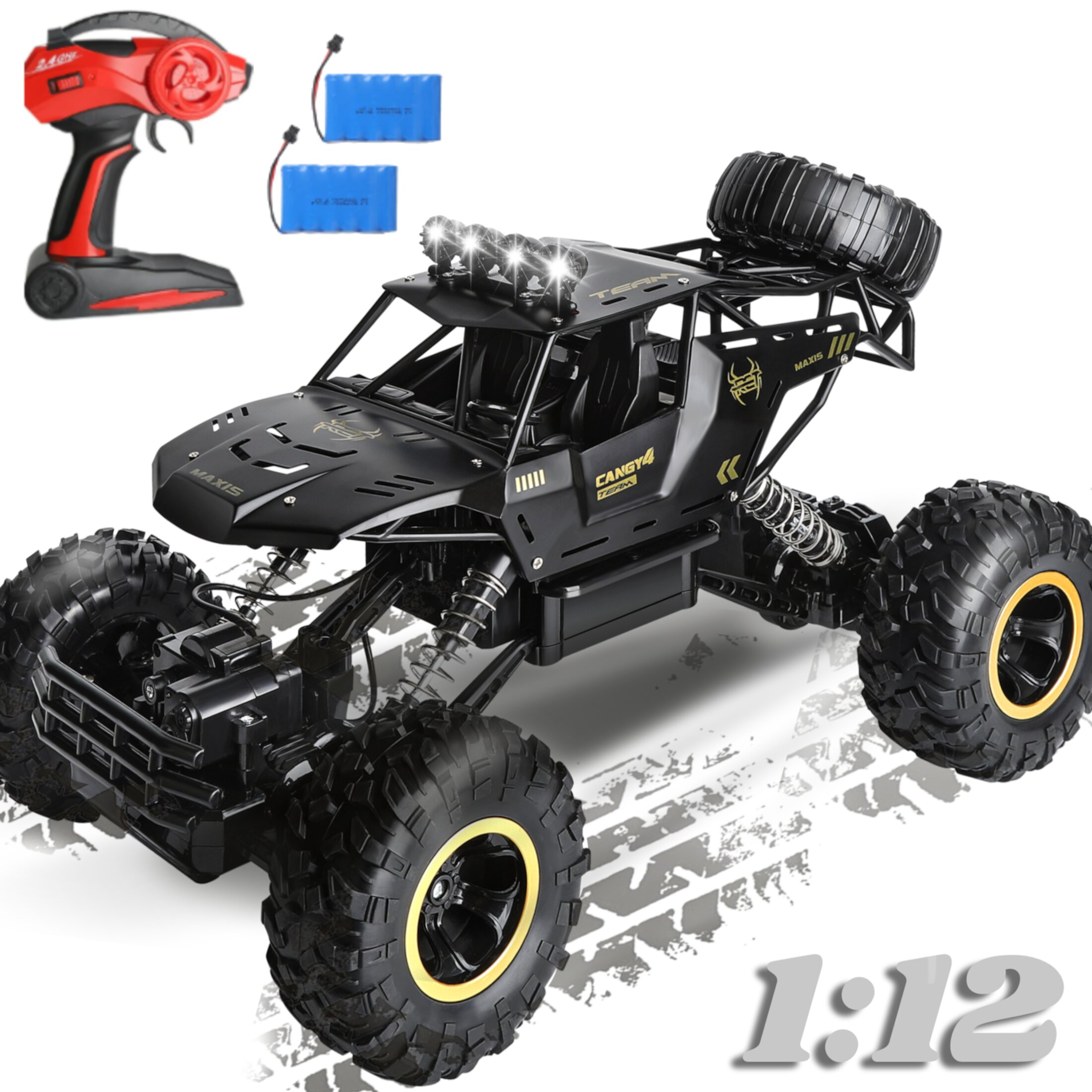 Alloy Off Road RC Truck 1:12 Electric Rock Crawler 4X4 RTR RC Crawler 2.4GHz RC Car Toy Crawling Remote Control Car for Kids Adults Beginners, 2 Batteries YLSHRF