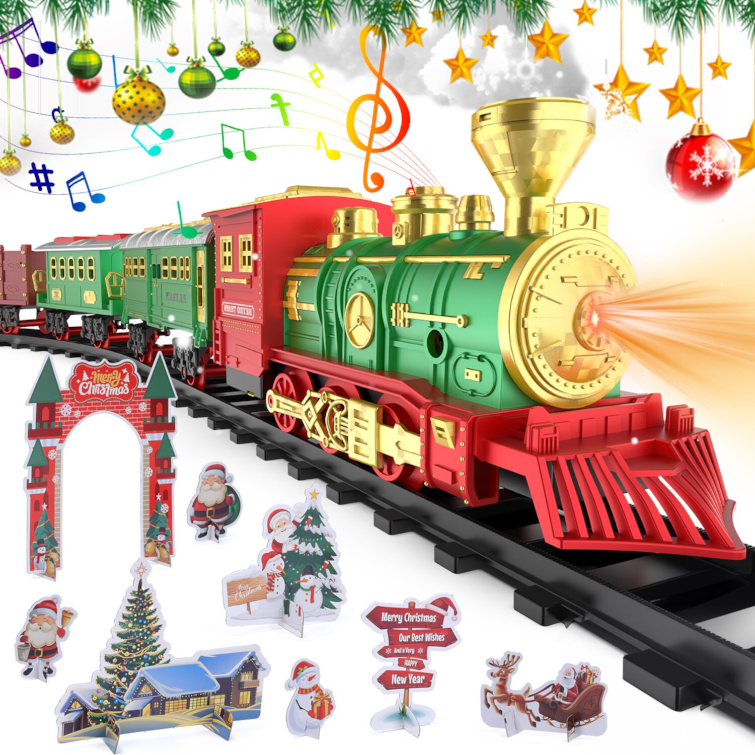 WonderStone Electric Trains Set with Lights & Music, Classical Cargo Cars with Steam Engine, Model Train Set for 3-8 Year Old Kids Birthday Gifts Wonderstone