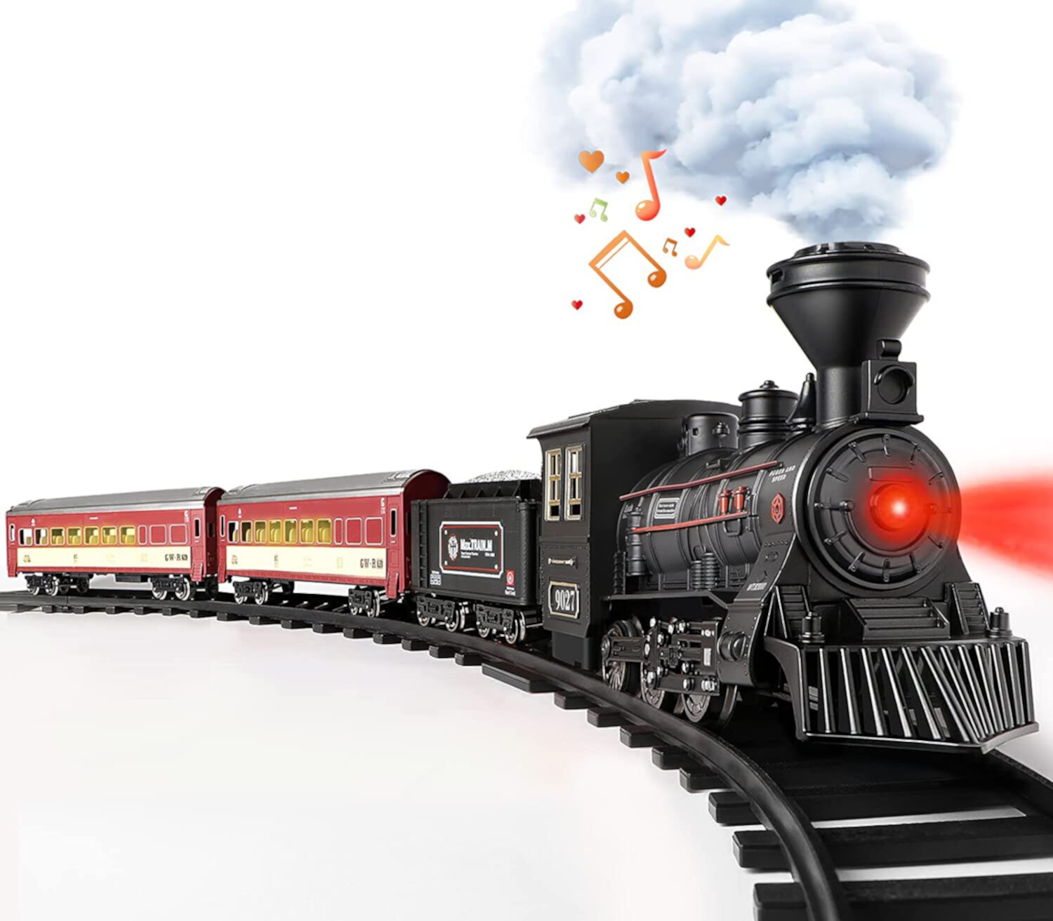 Beefunni Train Set, Metal Alloy Electric Christmas Trains with Steam Locomotive, Glowing Passenger Carriages,Christmas Gifts for 3-12 Years Old Kids Beefunni