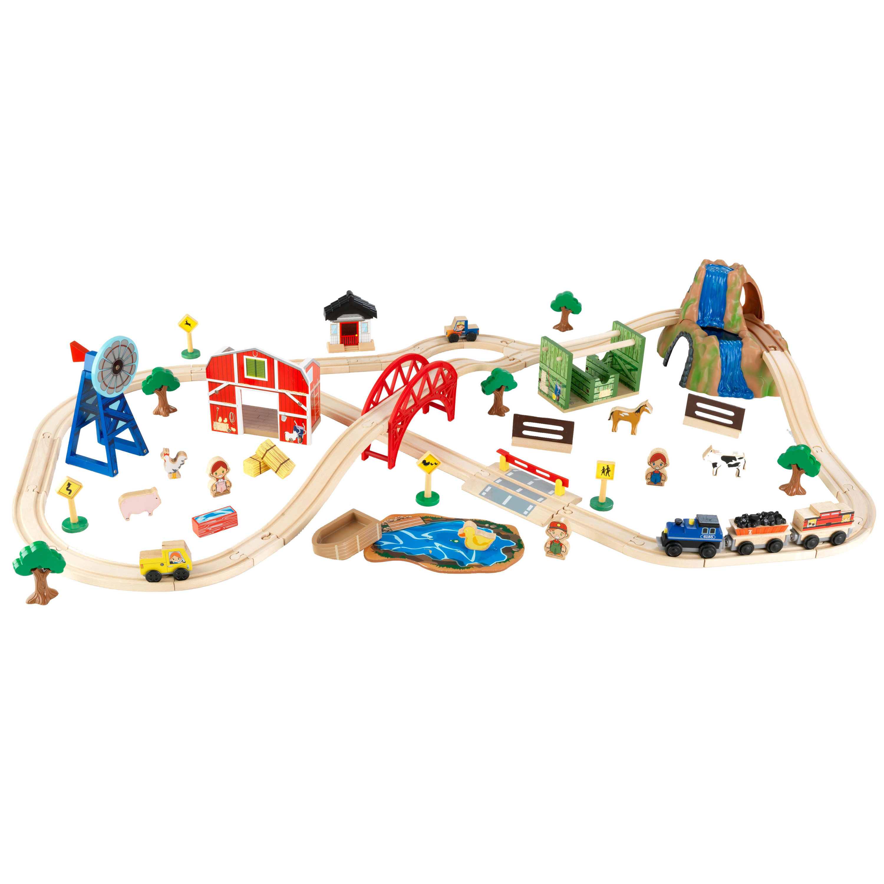 KidKraft Wooden Farm Train Set with 75 Pieces Included, Children's Toy Vehicle Playset KidKraft