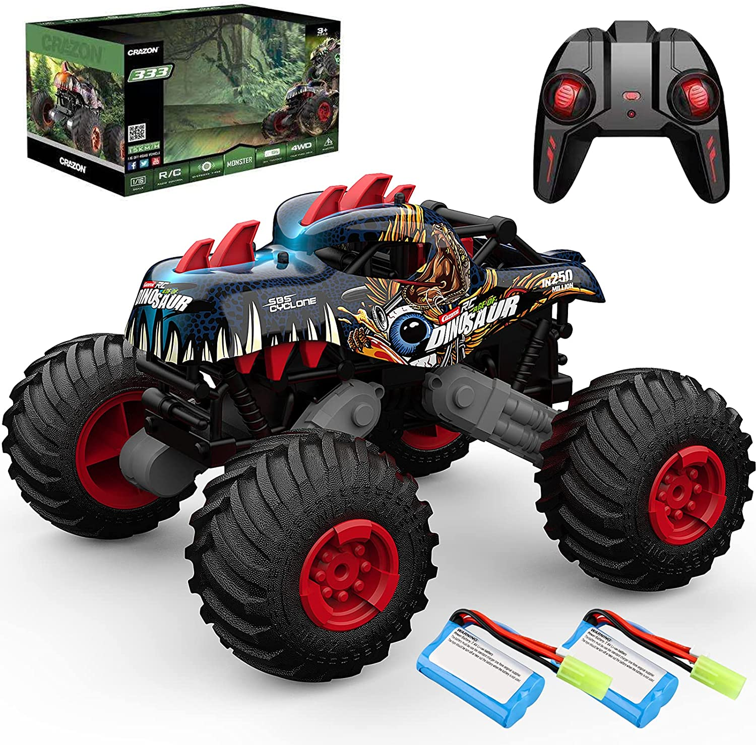 Remote Control Monster Truck Toys for Boys 3-6 Years RC Dinosaur Cars 1:16 Off Road 20+MPH 4WD Car Birthday Christmas Gifts NETNEW