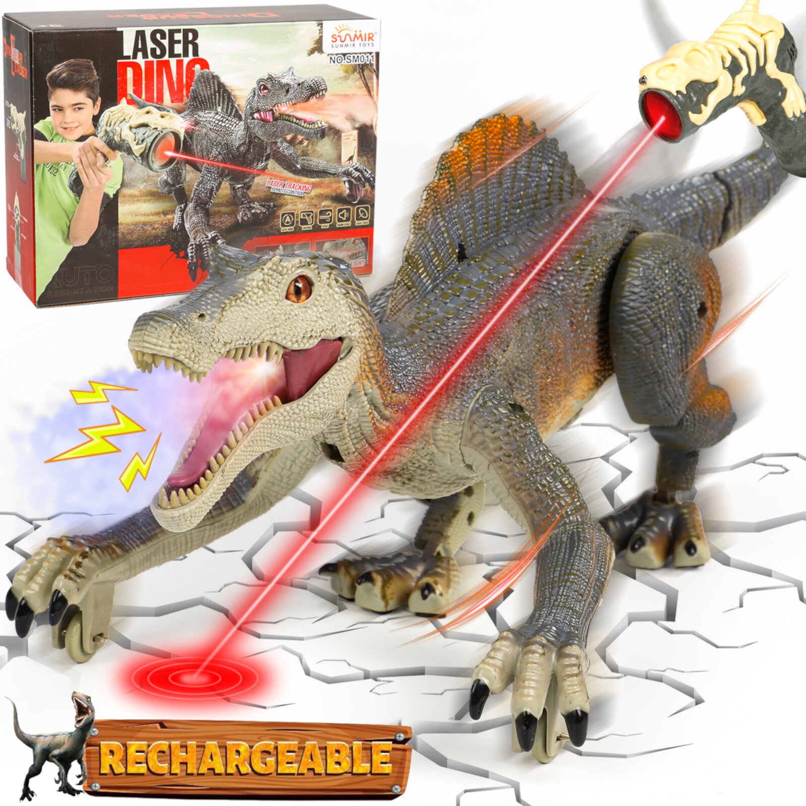 HopeRock Remote Control Dinosaur Toys for Boys 3-8 Year, Light Chasing Walking RC Spinosaurus Robot with Spraying and Roaring for Kids, Dinosaur Toys Christmas Gifts for Boys and Girl HopeRock