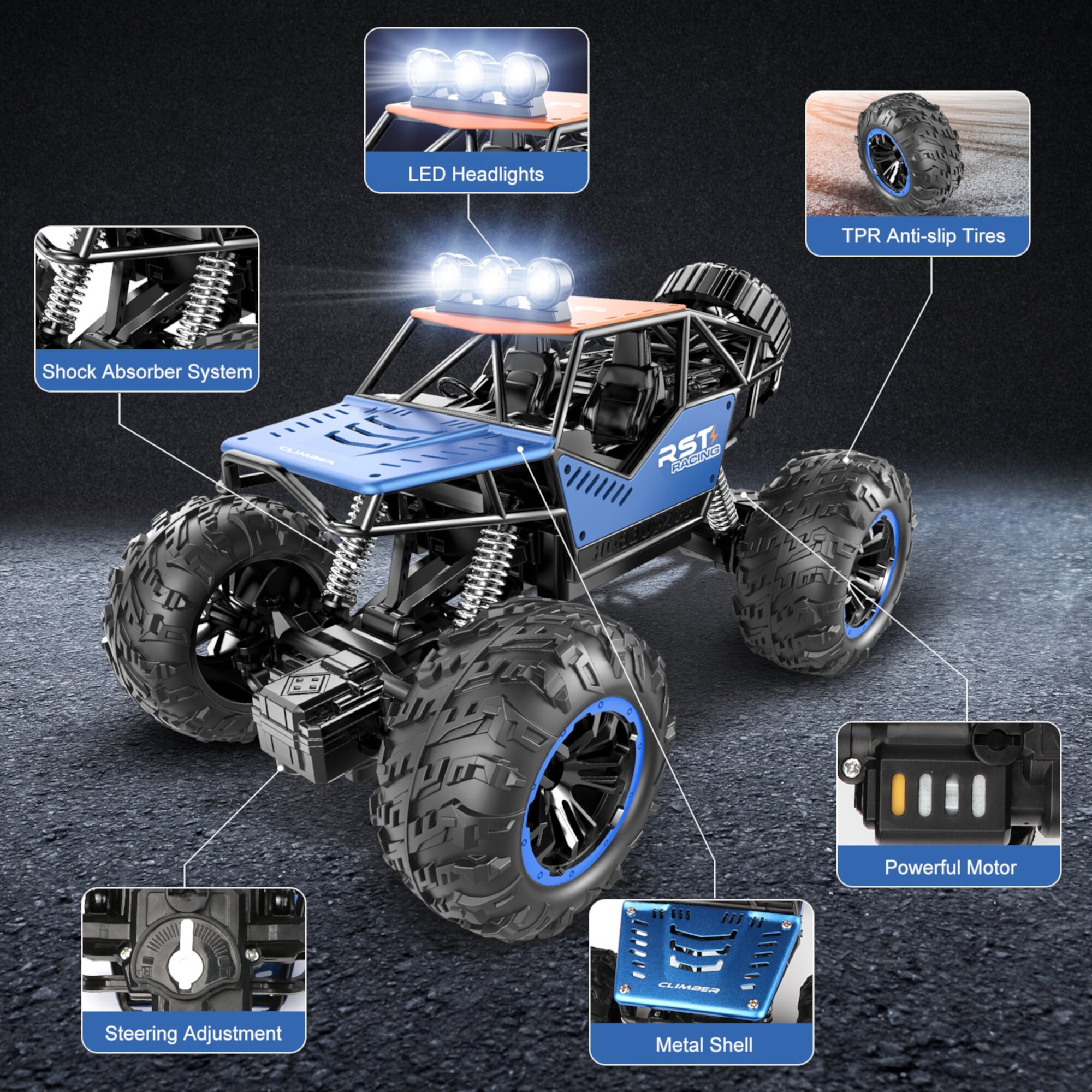 Beefunni Blue Remote Control Cars 1:18, All Terrain Metal Shell 4X4 Off-Road Vehicle Monster Truck, High Speed 2.4 GHz RC Car Christmas Gift for Kids 6+ & Adults Beefunni