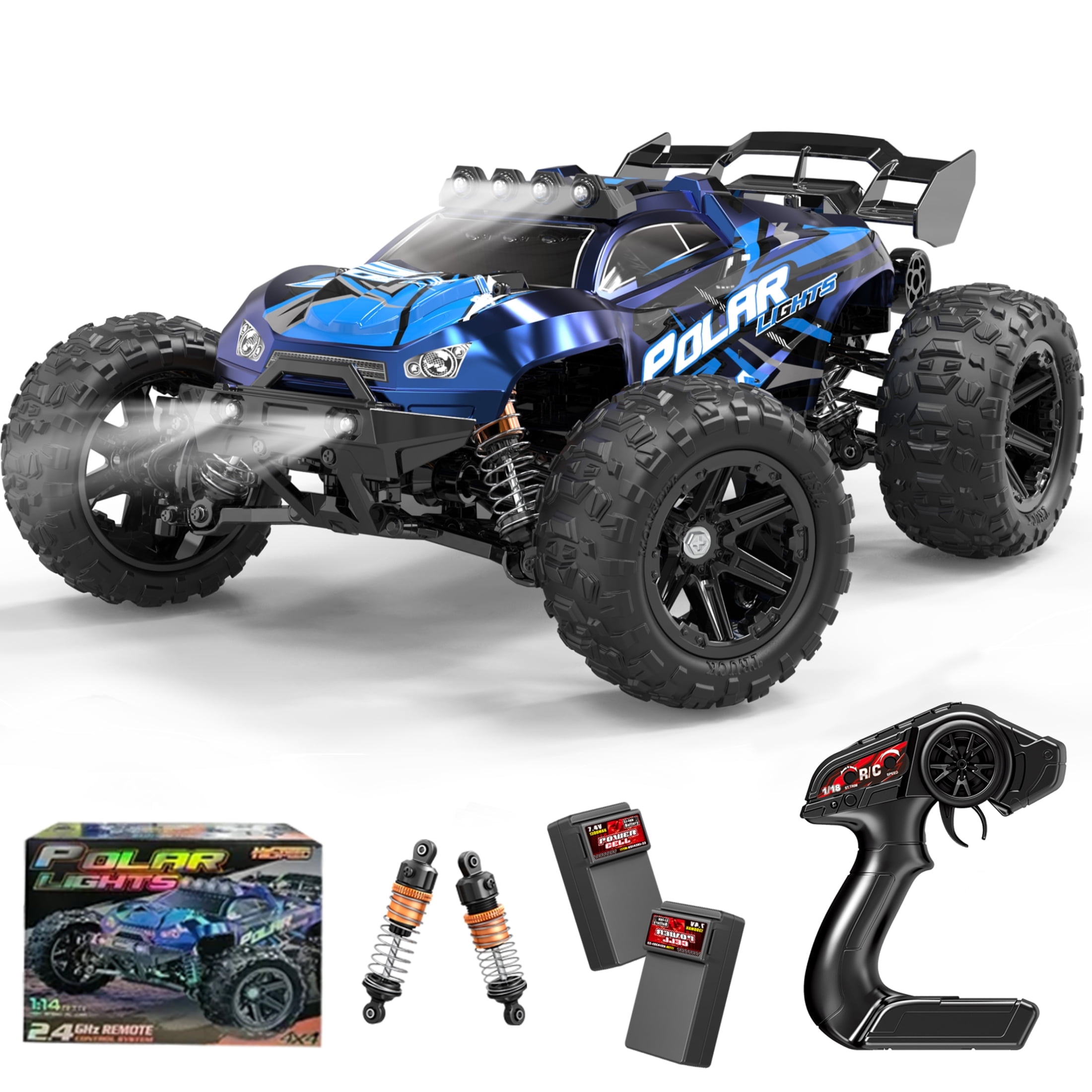 FAGINEY RC Cars for Adults Fast 40+MPH 1:14 Waterproof Off-Road RC Truck 4WD All Terrain High-Speed Remote Control Car Toy Gifts for Kids Boys, 2 Batteries FAGINEY