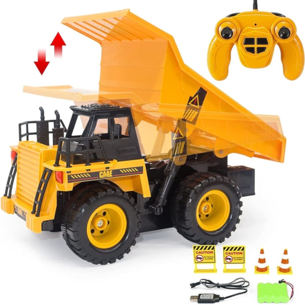 Remote Control Dump Truck Car Toys for Kids Rechargeable RC Construction Vehicle Cars with Light Music for 4+ YO Boys Gifts Tyethy