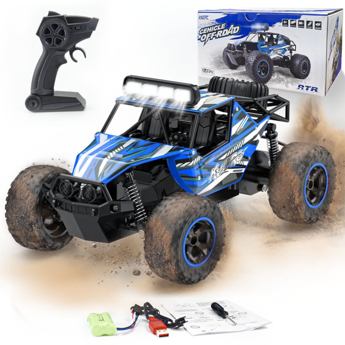 Remote Control Car, 2.4GHz 4WD High Speed RC Cars Toys, 1:16 RC Monster Trucks Offroad Hobby RC Truck Toys with Metal Shell  LED Headlight and Rechargeable Battery Gift for Adults Boys Kids GPED