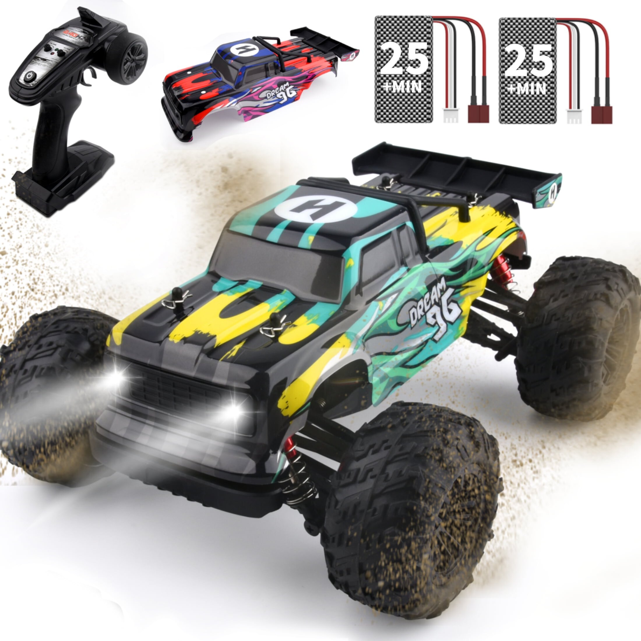 RC Cars 1: 16 Scale All Terrain 4x4 Remote Control Car for Adults & Kids, 40+MPH Waterproof Off-Road RC Trucks, 2.4Ghz Radio Controller, 2 Batteries, 2 Car Bodies YLSHRF