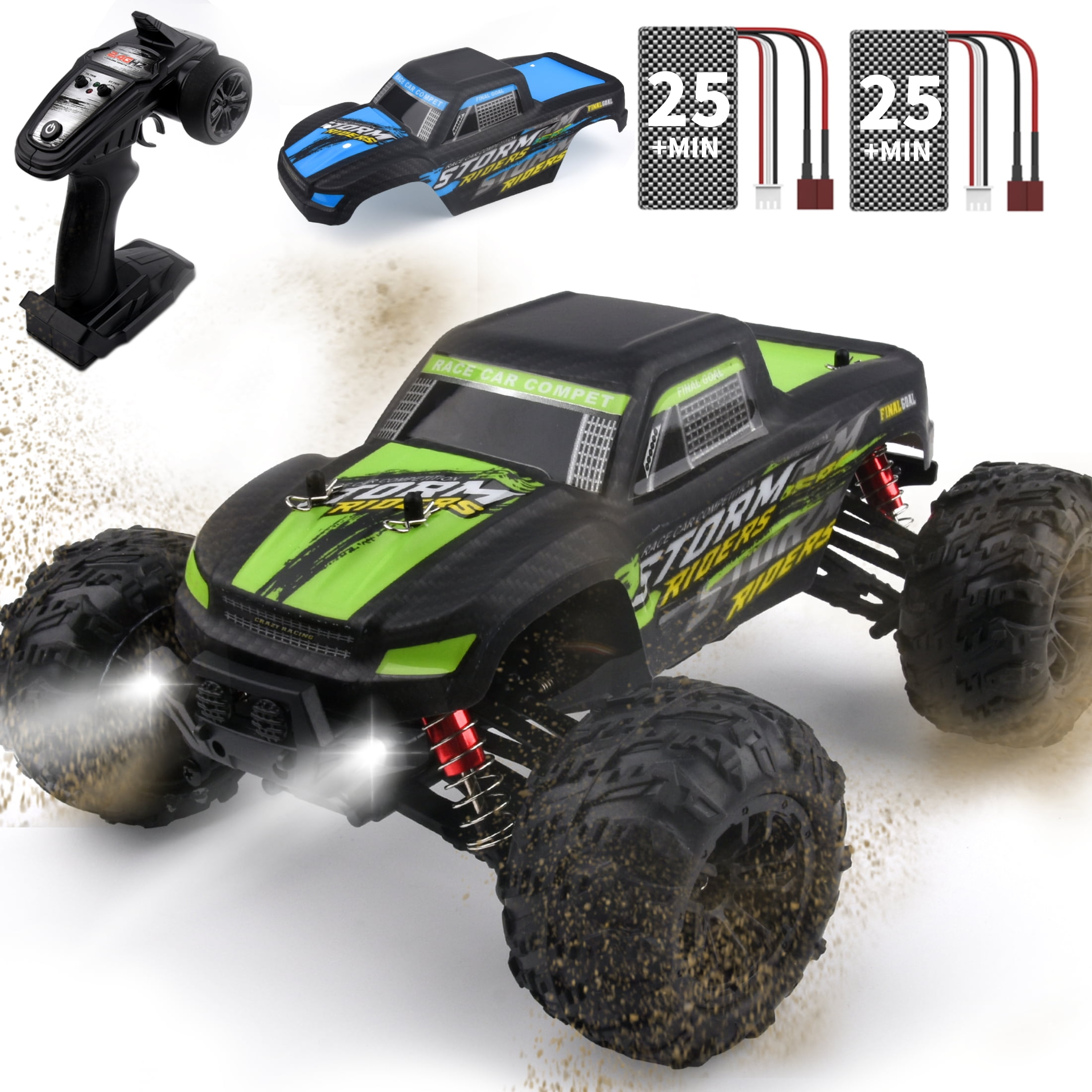 RC Cars 1: 16 Scale All Terrain 4x4 Remote Control Car for Adults & Kids, 40+MPH Waterproof Off-Road RC Trucks, 2.4Ghz Radio Controller, 2 Batteries, 2 Car Bodies YLSHRF