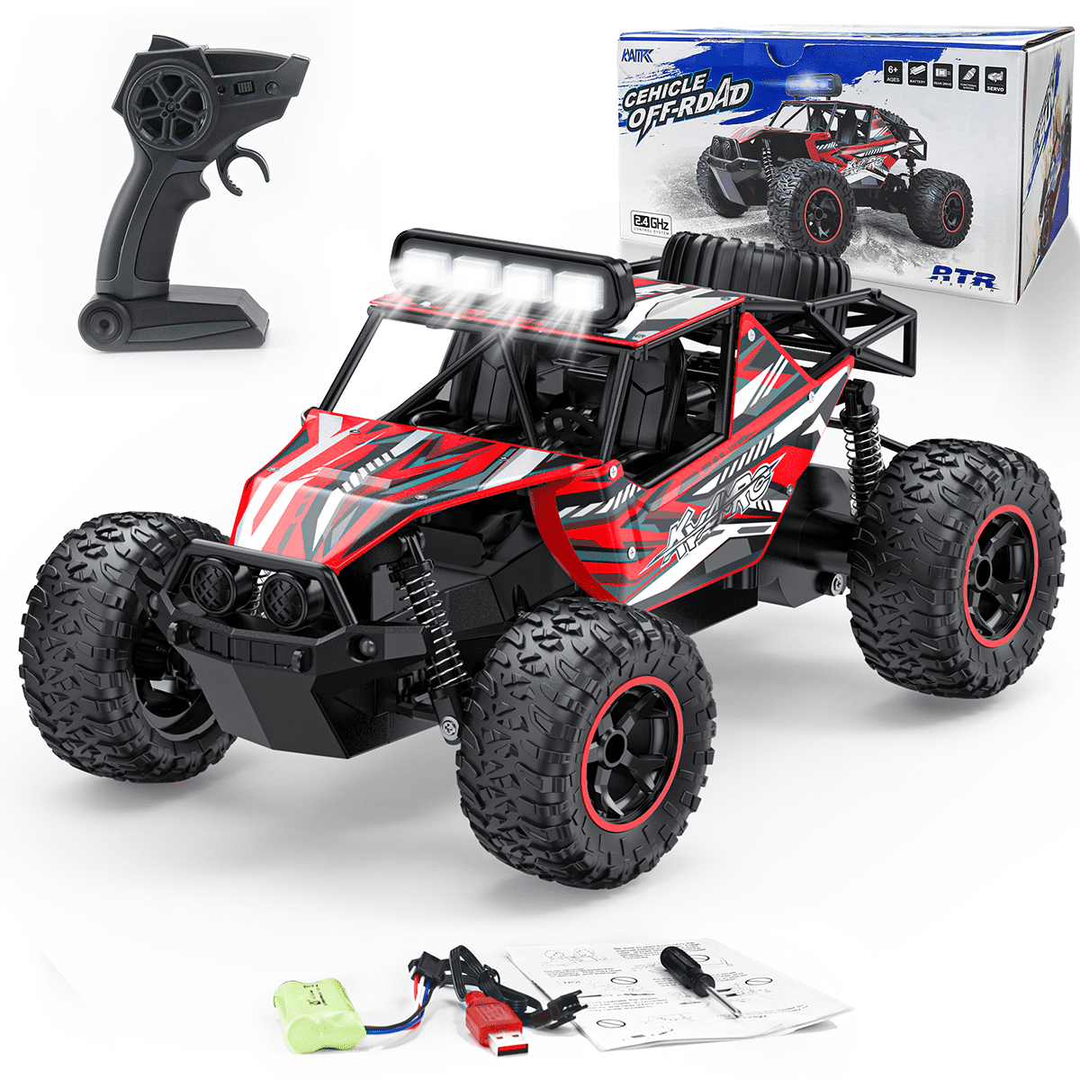 Remote Control Car, 1:16 Scale High Speed RC Cars Toys, 2.4GHz RC Monster Trucks Offroad Hobby RC Truck Toys with Metal Shell LED Headlight and Rechargeable Battery Gift for Adults Boys Kids GPED