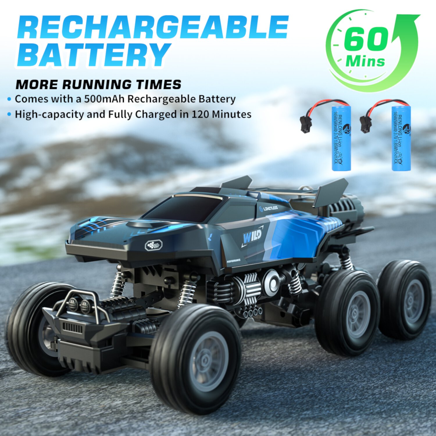 Remote Control Cars, 1:16 6WD RC Trucks, Remote Control Monster Truck with Light & Smoke, Rechargeable RC Car for Kids, Boy Toys for Age 3 5 6, Best Gift for Toddler Boys KWANITHINK