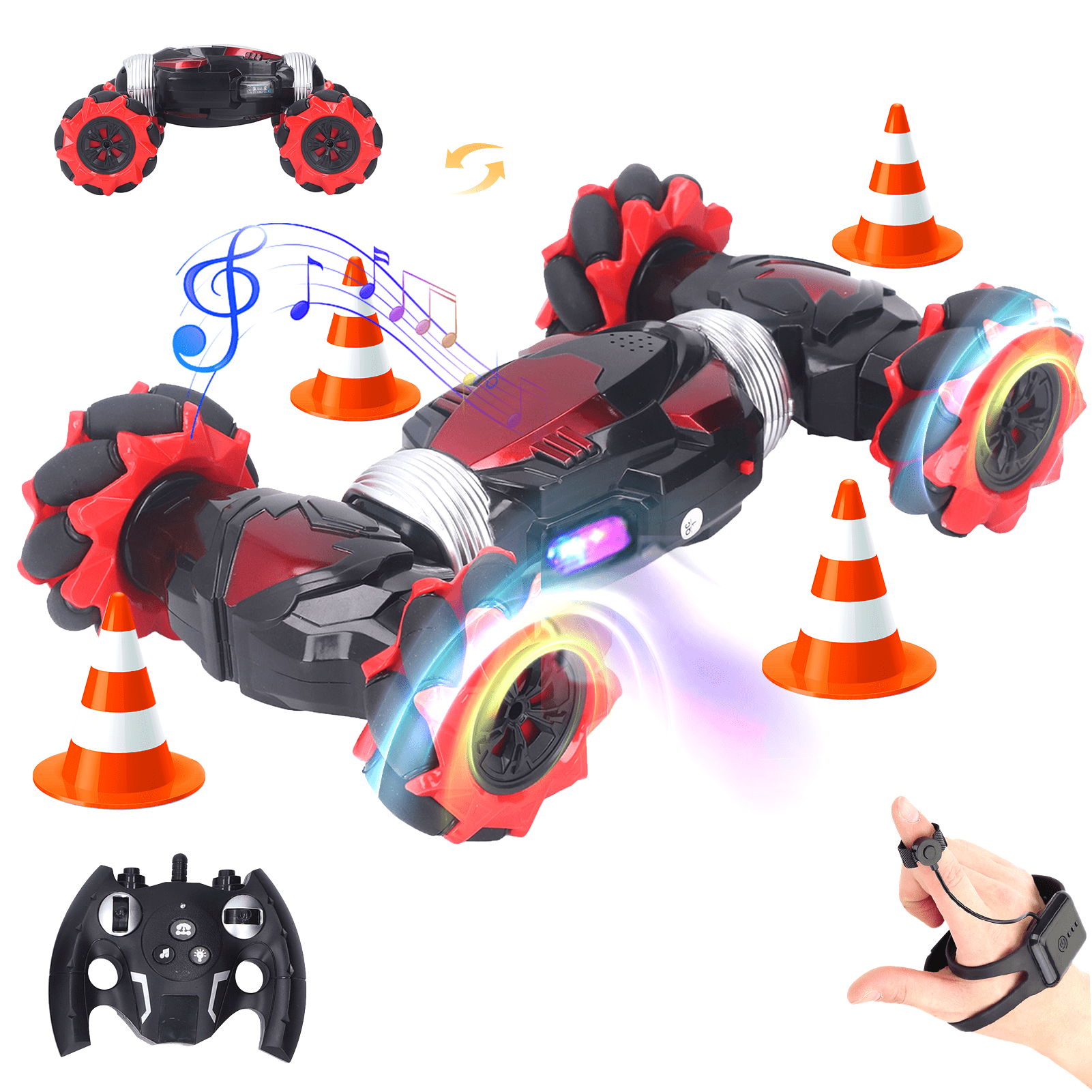 Gesture Sensing RC Car RC Stunt Car for Kids Boys Gesture Control Twist Car with Lights & Music RC Crawler Remote Control Car Kids Gift, Red FAGINEY