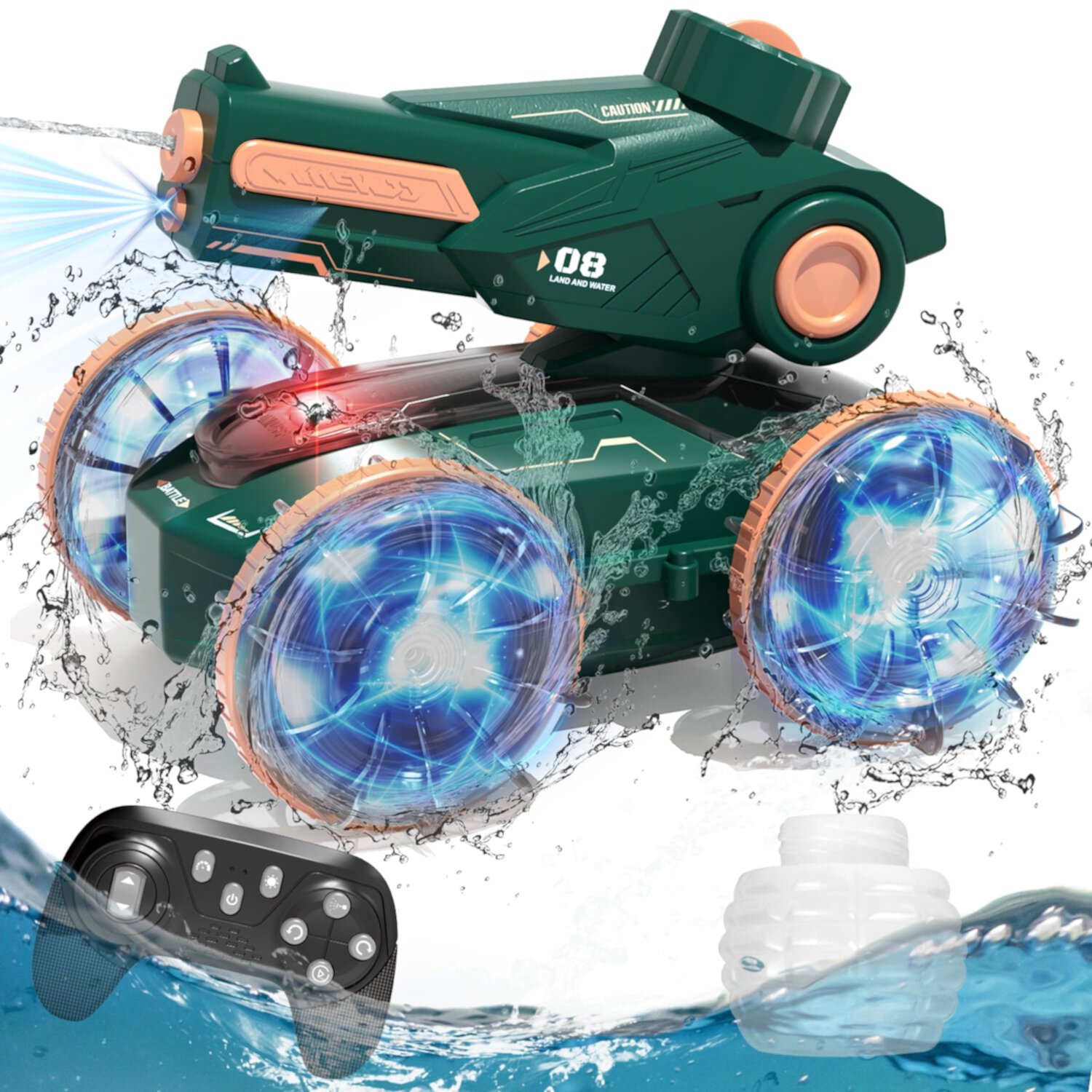 Remote Control RC Car Gifts for Kids 5 to 7 6 8 9 10 11 12 Years Old Boys Girls Birthday Gift - Water Pool Toys Waterproof 4WD Amphibious RC Gesture Stunt Boat with Lights OROLIVING