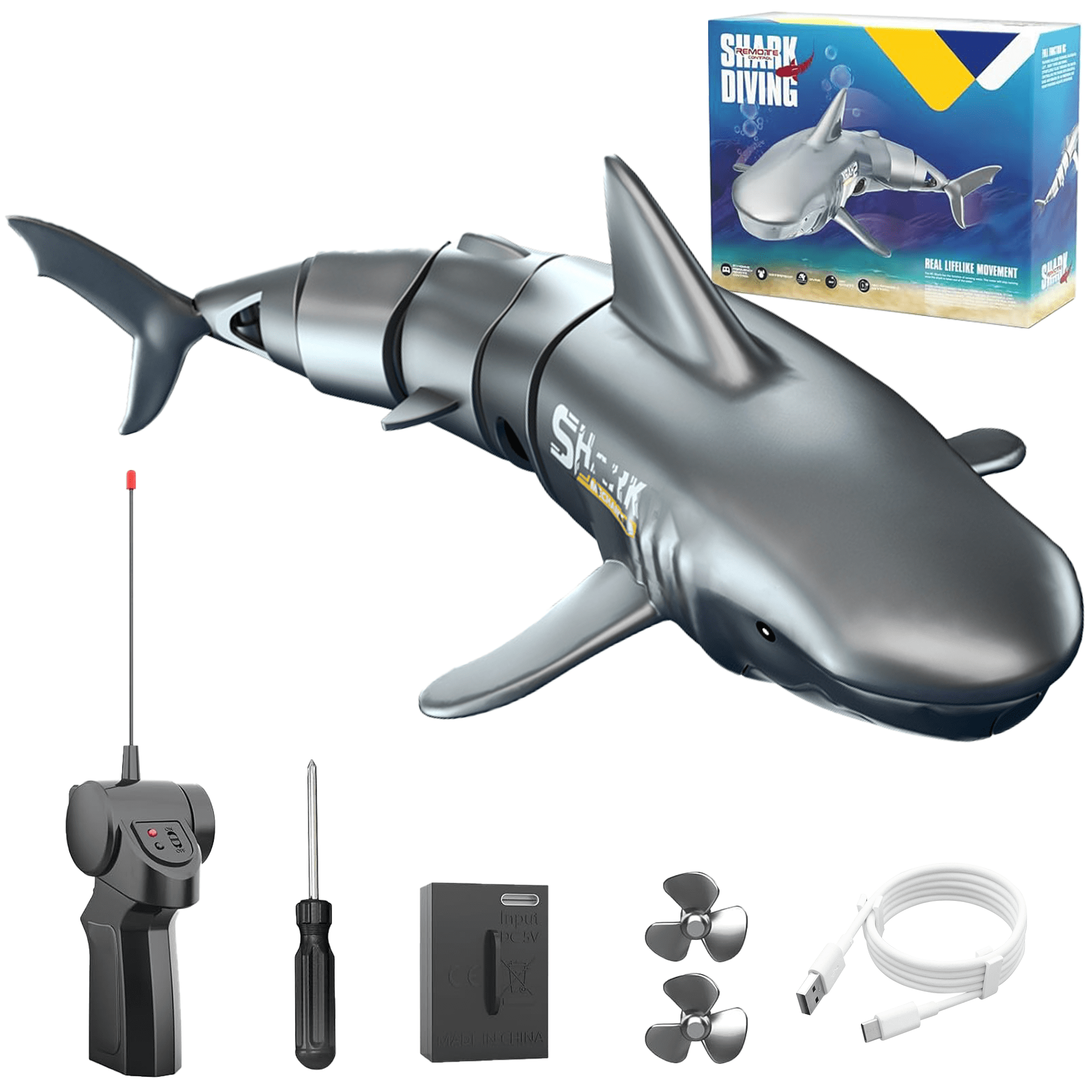 UUGEE Remote Control Shark Toys for Boys Girls, 2.4G Mimi RC Diving Shark Toy Boat Swimming Pool Toys for Kids Age 3+ UUGEE