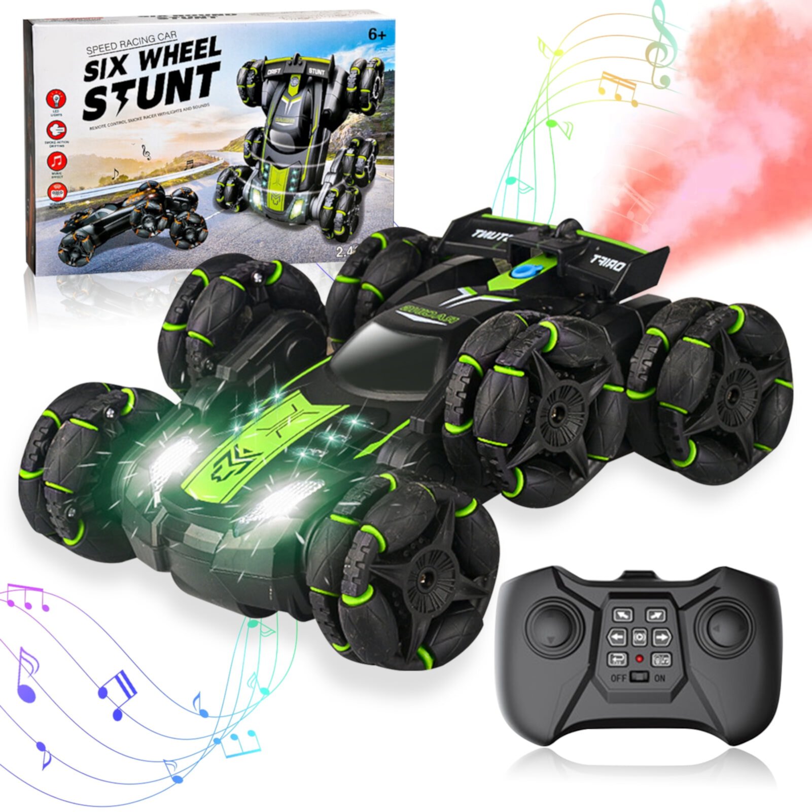 Remote Control Car with Cool Spray, Light & Music, 2.4GHz RC Stunt Car 360Â° Rolling Rotating Rotation Car Toys for Boys Kids FAGINEY