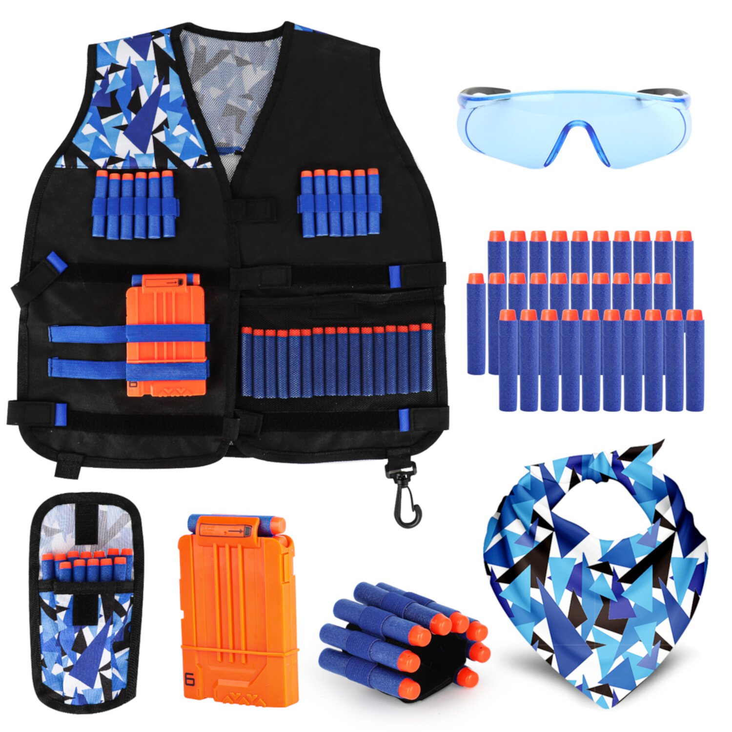 Kids Vest Kit for Nerf Guns Series with 30 Refill Darts,Dart Pouch, Mask, Reload Clips, Wrist Band and Protective Glasses, Toys for 5 6 7 8 9 10+ Year Boys OROLIVING