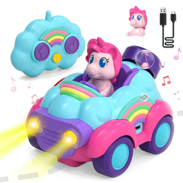 Remote Control Car for Toddlers, Rechargeable RC Cars for Toddler Toys 2-3, Toys for Ages 2-4 Unicorn with Lights & Music, 2 3 4 Year Old Boy Toys OROLIVING