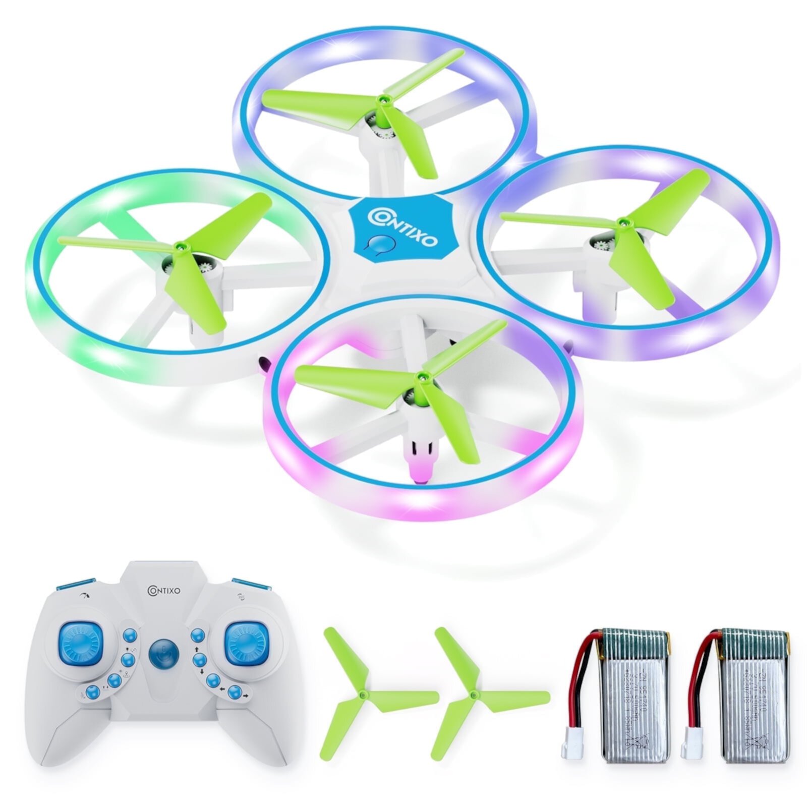 Contixo Butterfly Mini Drone for Kids 8-12,&nbsp;Auto Takeoff/Landing, Altitude Hold, 360° Stunts, Colorful LED Lights, RC Quadcopter, x2 Batteries, 14 Min Flight, Propeller Full Protect Toy - Pink Contixo