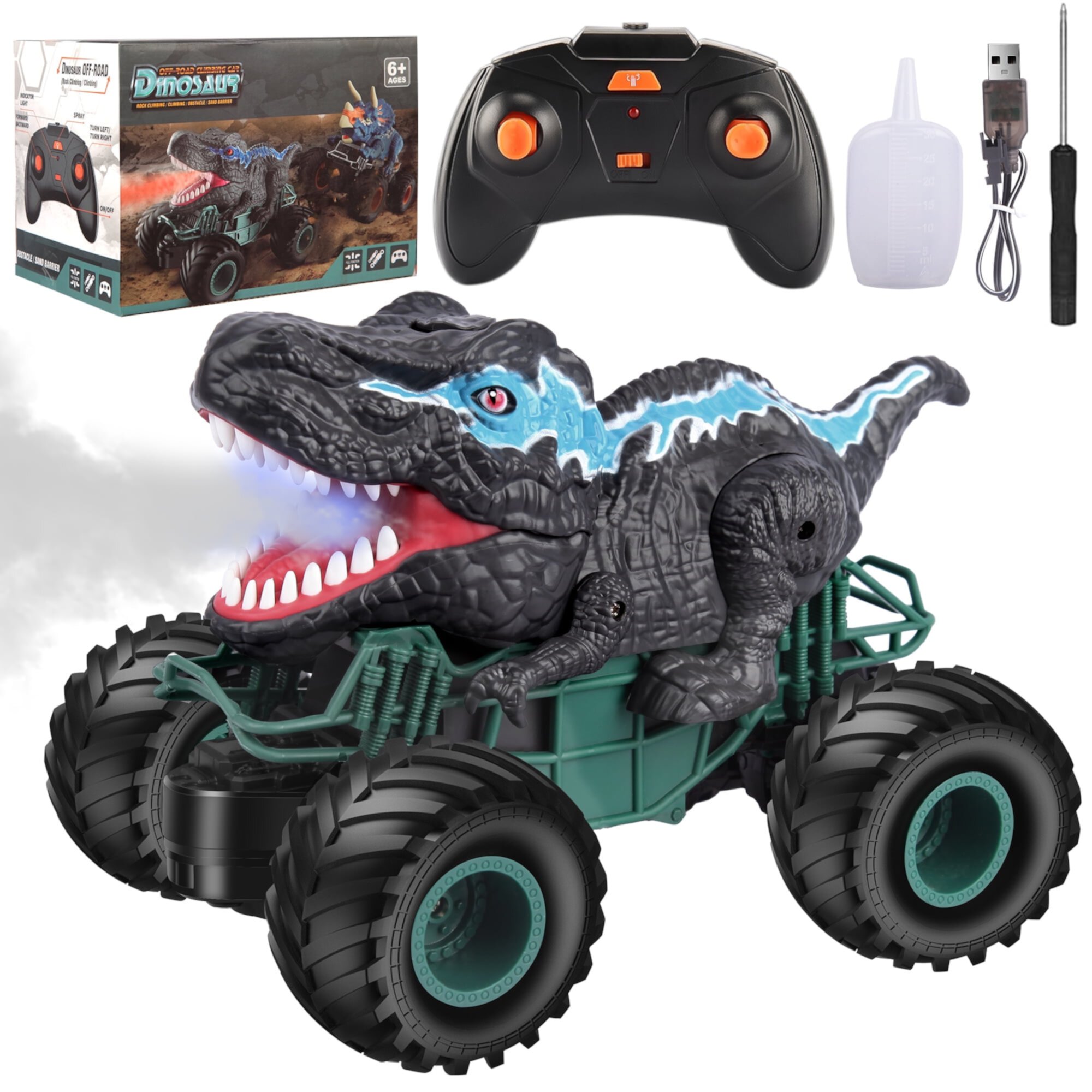 UUGEE Remote Control Dinosaur Cars for Boys, 2.4G RC Cars Toys for 3 4 5 6 7 8 Year Old Kids, Monster Trucks with Light Sound Spray UUGEE