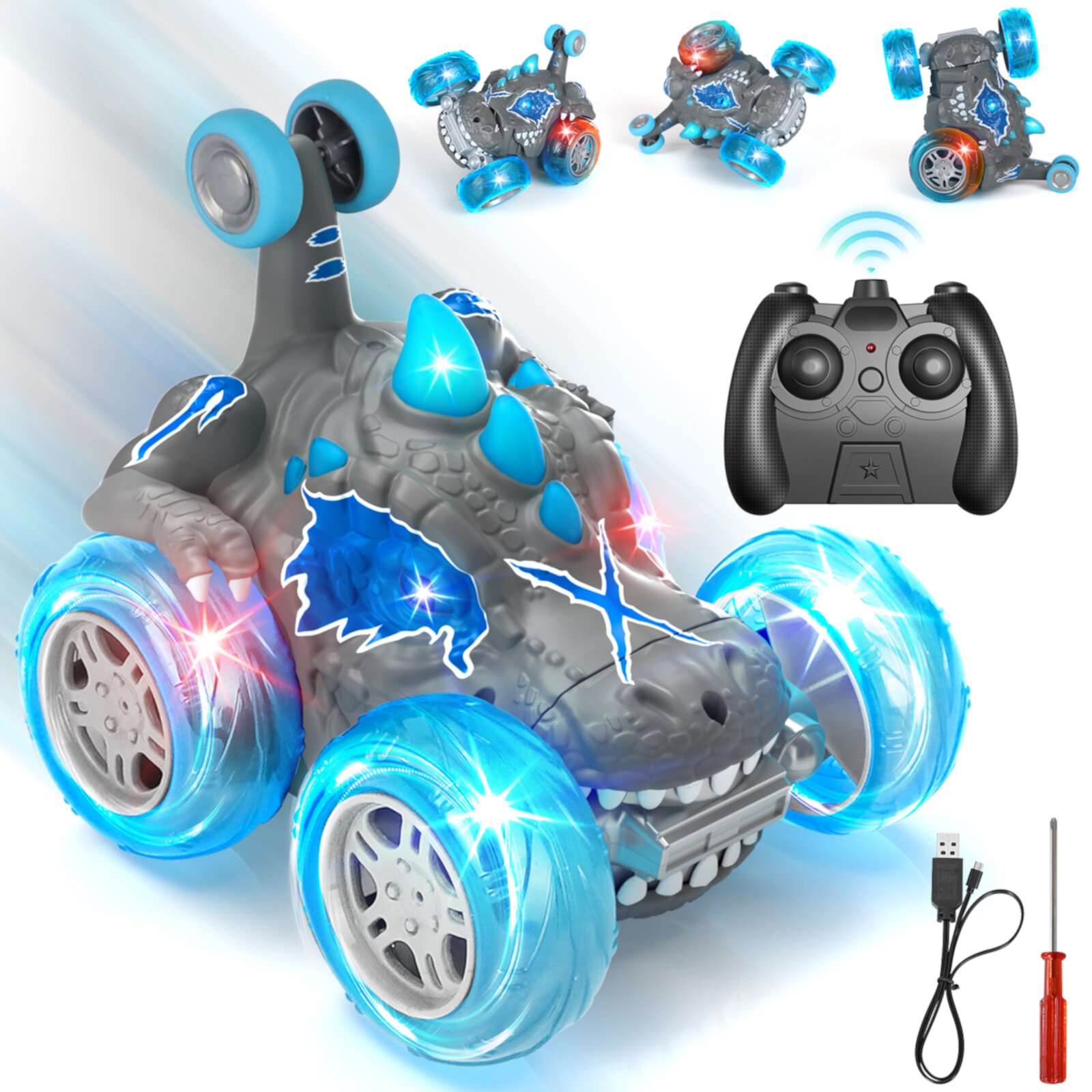 RC Cars Remote Control Car Toys for Boys 3 4 5 6 7 8 9 10 Year Old Girl Boys, 2.4Ghz Fast Stunt with Cool Light for Kids Birthday Chritmas KWANITHINK