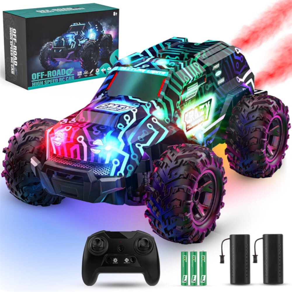 Growsly Remote Control 2.4GHz High Speed RC Car Truck Toy, Offroad Monster Racing Car with LED Colorful Bodylight and Rechargeable Battery, Gift for 3 4 5 6 7 8 Year Old Boys Girls Kids Growsly