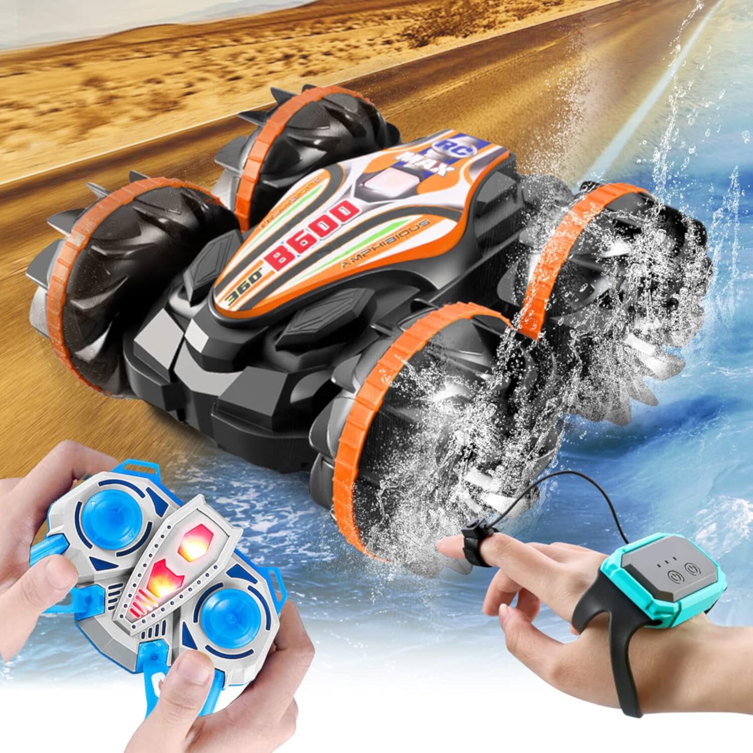 HANMUN Amphibious RC Car for Kids - 2.4 GHz Remote Control Boat Toys for Boys Waterproof RC Monster Truck Beach Toys Car Outdoor Pool Water Toy Gifts for Kids 8-12 HANMUN